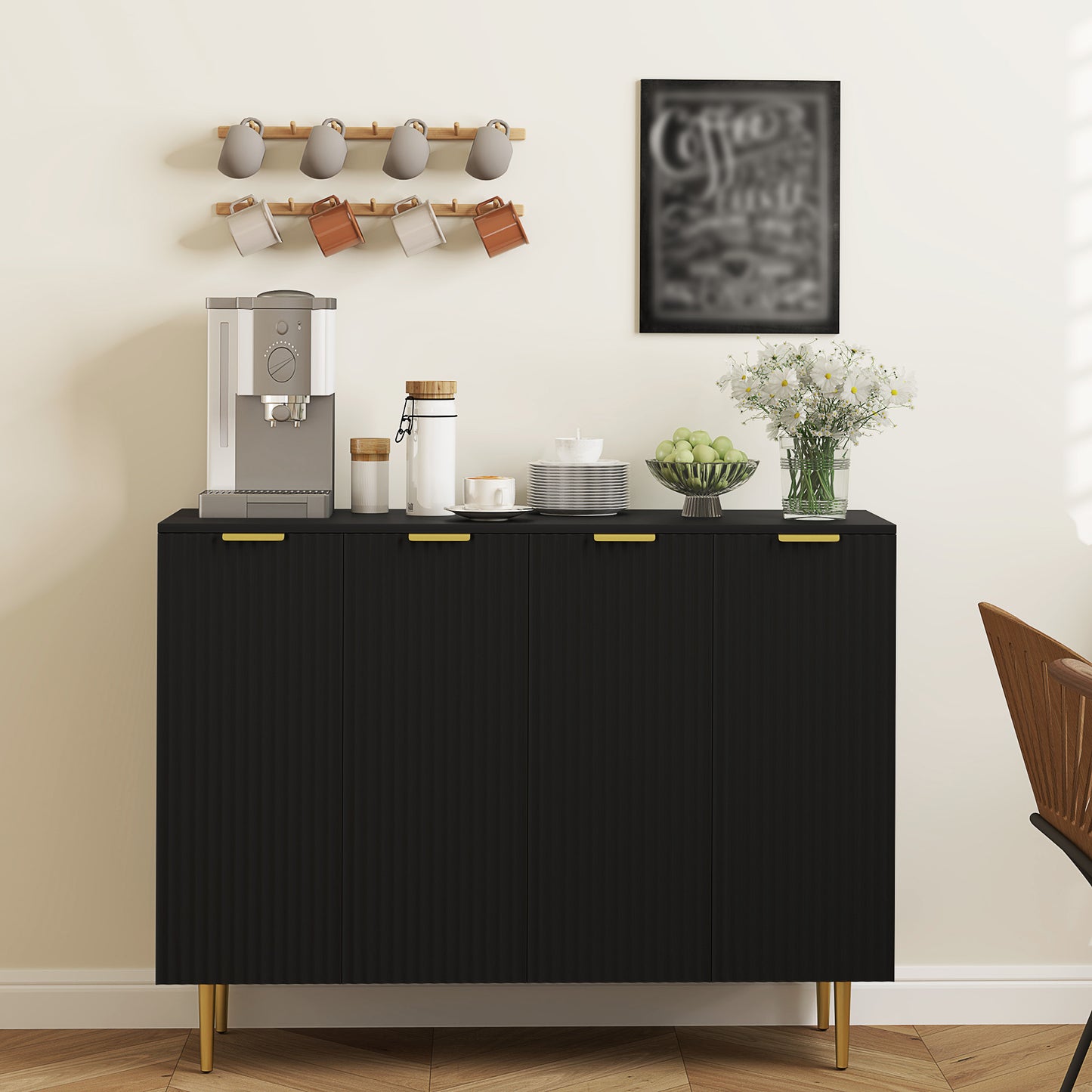 Modern Kitchen Storage Cabinet, Sideboard Buffet Cabinet with Adjustable Shelves for Hallway, Black Bar Cabinets   at Gallery Canada