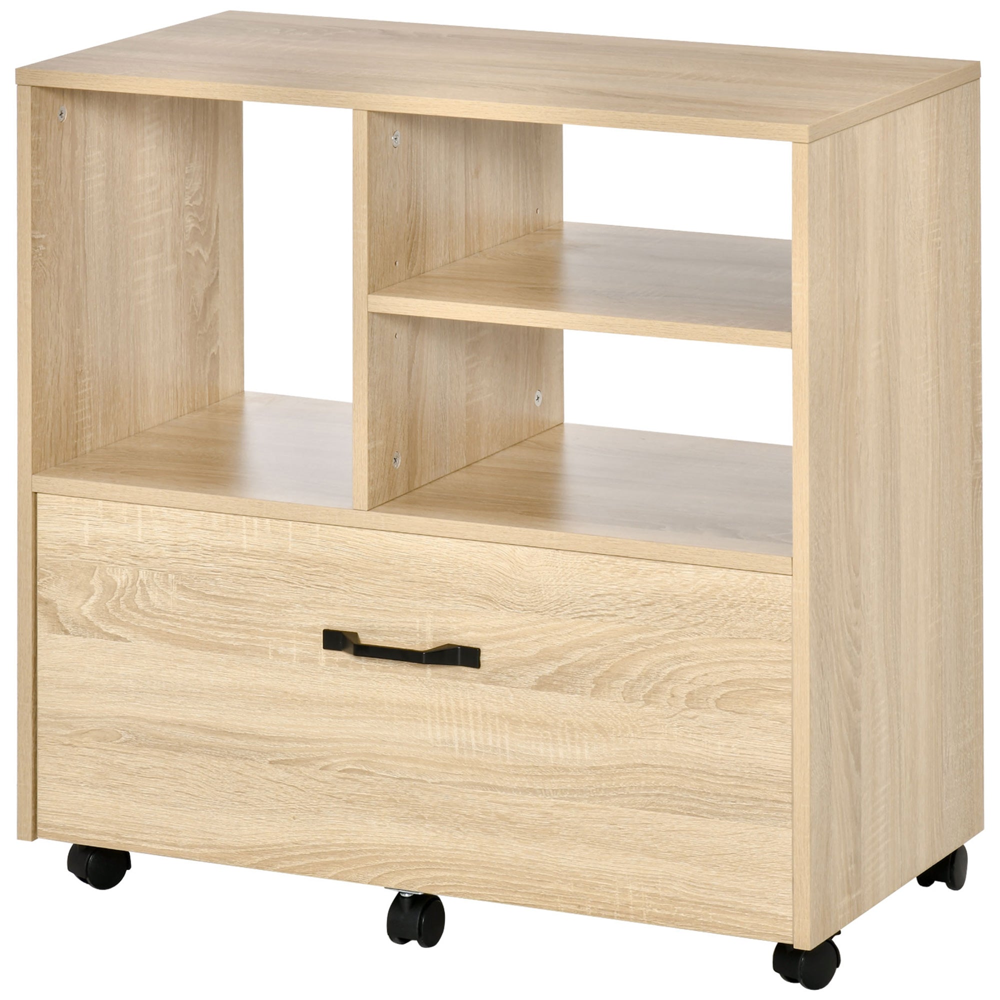 Lateral Filing Cabinet with Open Storage Shelf, Printer Stand, Mobile Office File Cabinet with Wheels for Letter and Legal Sized Files, Natural Office Cabinets & Cupboards at Gallery Canada
