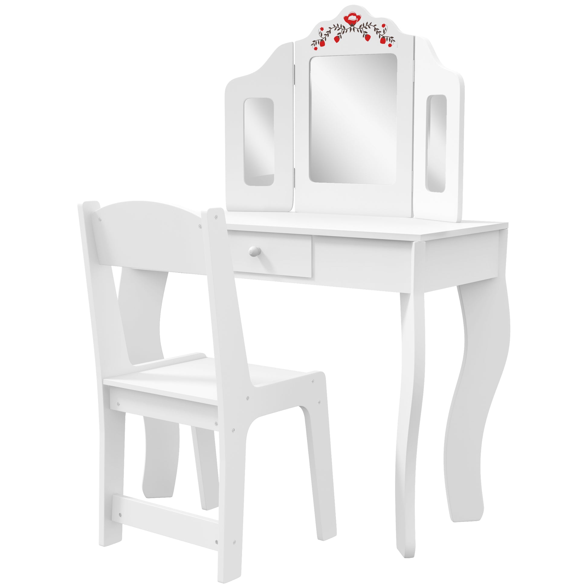 Kids Vanity Set, Dual-Use Dressing Table with Removable Tri-Folding Mirror and Drawer, for Ages 3-8, White Toy Vanity   at Gallery Canada