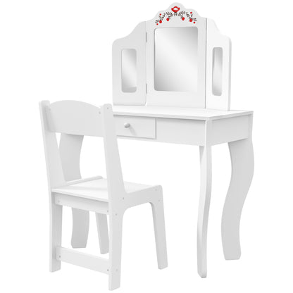 Kids Vanity Set, Dual-Use Dressing Table with Removable Tri-Folding Mirror and Drawer, for Ages 3-8, White Toy Vanity   at Gallery Canada