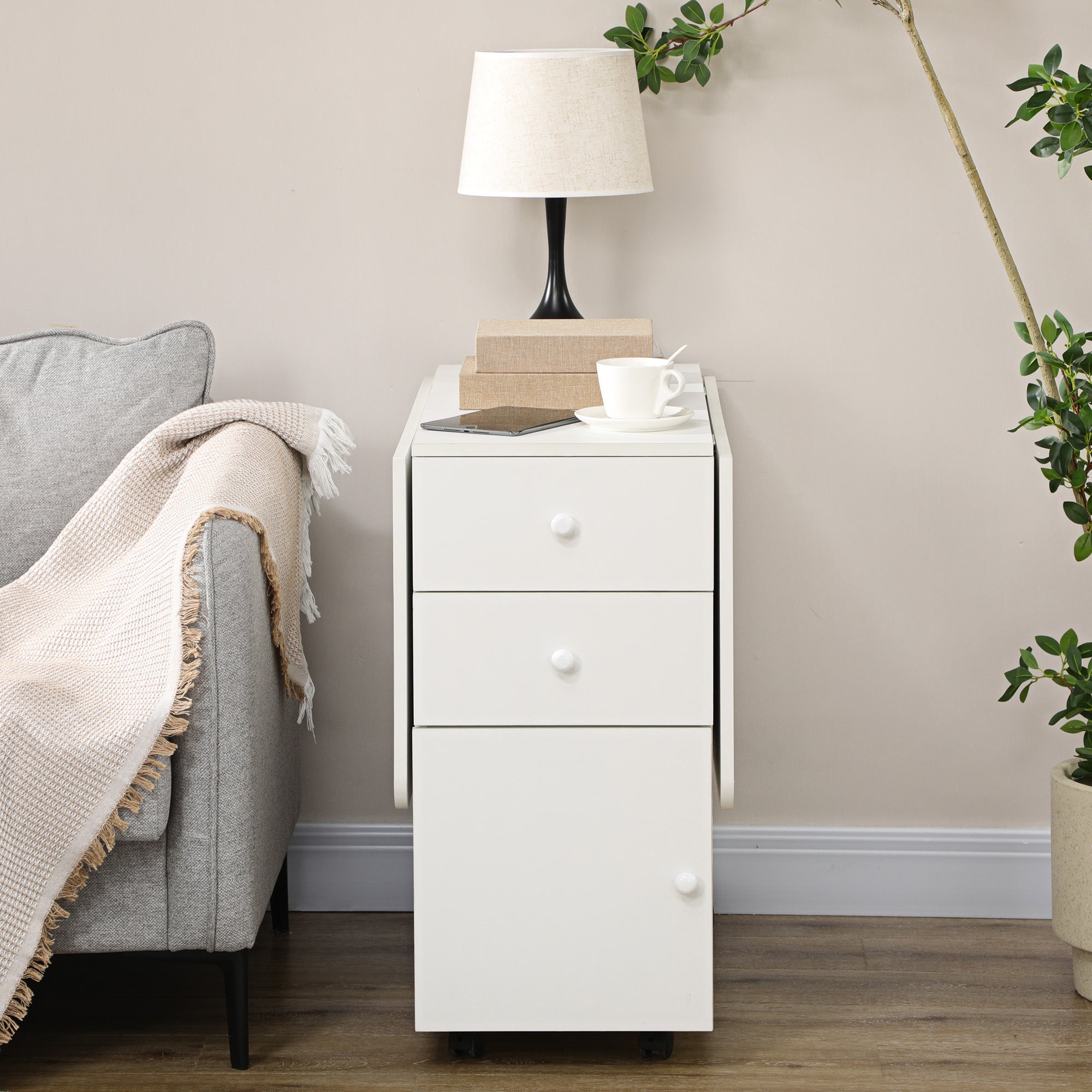 Extendable Dining Table, Drop Leaf Table with 2 Drawers, Cabinet and 6 Wheels for Small Spaces, Kitchen, White Bar Tables & Dining Tables at Gallery Canada