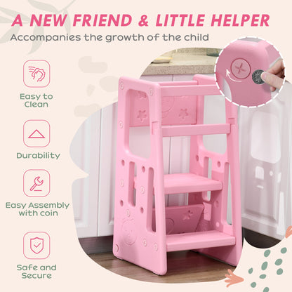 Toddler Kitchen Helper 2 Step Stool with Adjustable Height Platform and Safety Rail, Pink Toddler & Kids Step Stools   at Gallery Canada