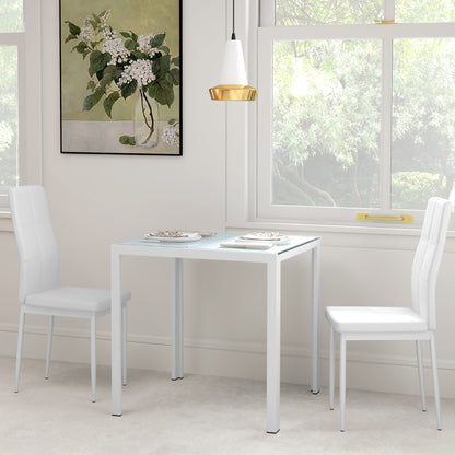 3-Piece Rectangular Glass Kitchen Table and Chairs with Metal Frame and Faux Leather Upholstery for Dining Room, White Bar Sets   at Gallery Canada