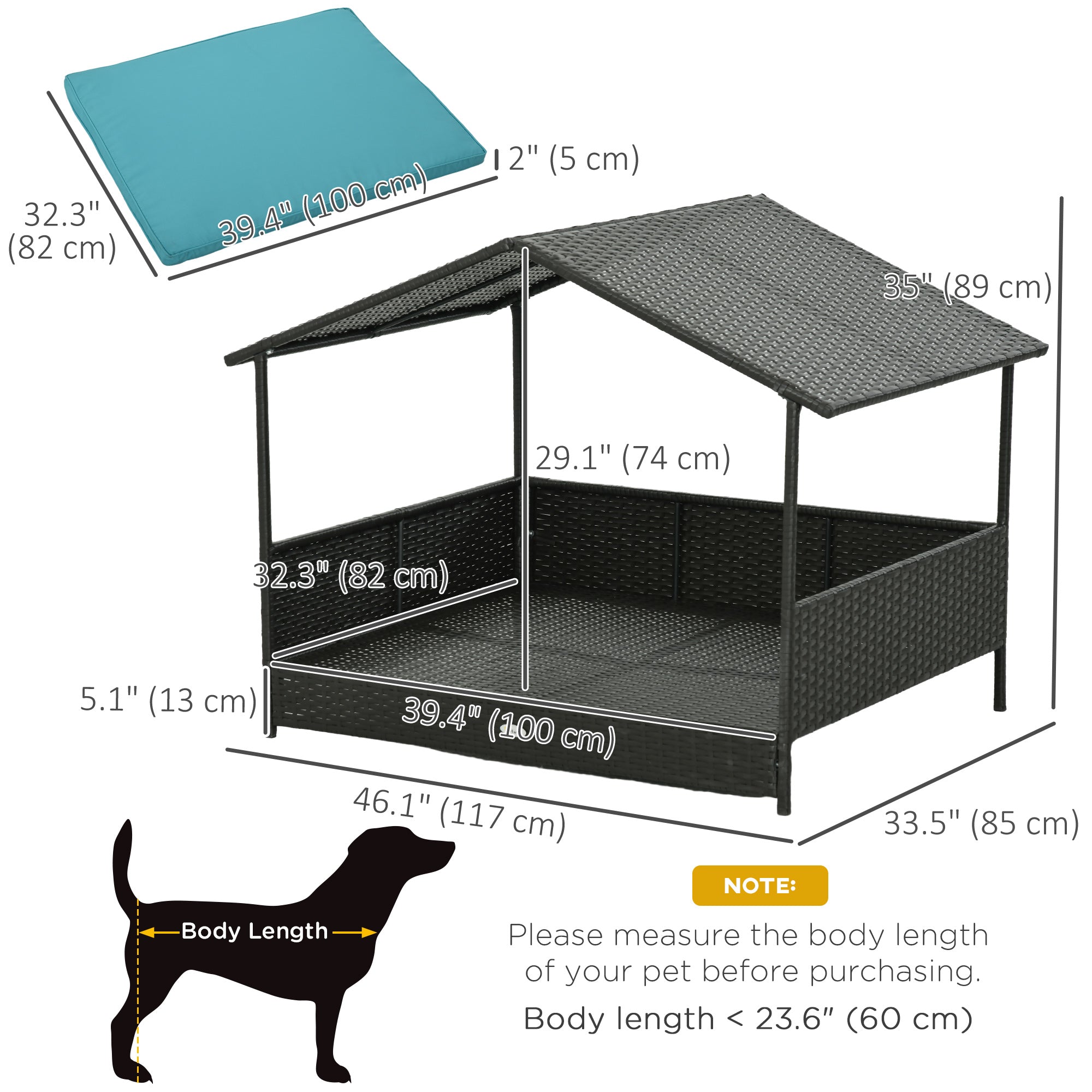 Outdoor Dog House Wicker Dog Bed with Soft Cushion Washable Cover, for Medium Large Dogs Indoor Outdoor, Blue Houses, Kennels & Pens at Gallery Canada
