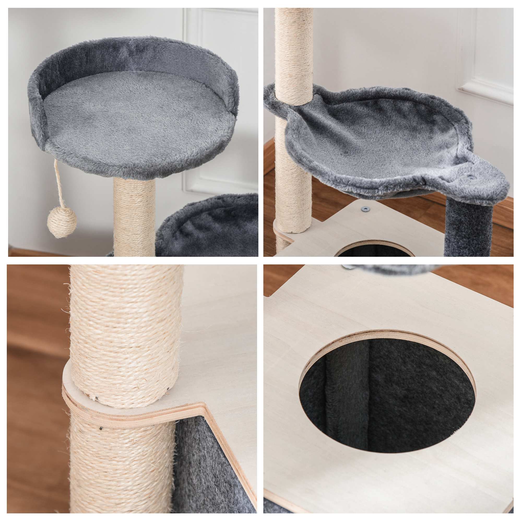 Cat Tree, Multi-Level Cat Tower with Cat Scratching Post, Perch, Cat Condo, Hammock, Hanging Toy Ball, Grey Cat Towers   at Gallery Canada