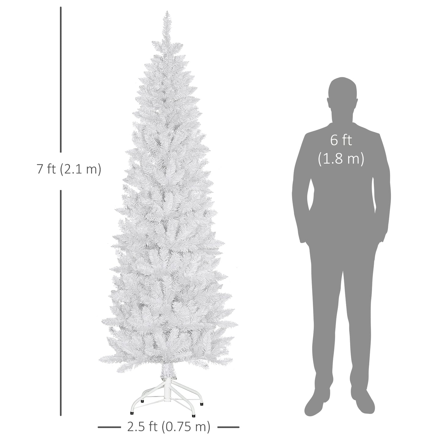 7ft Tall Pencil Artificial Christmas Tree with 687 Branch Tips with Steel Base, White Pencil Christmas Trees   at Gallery Canada