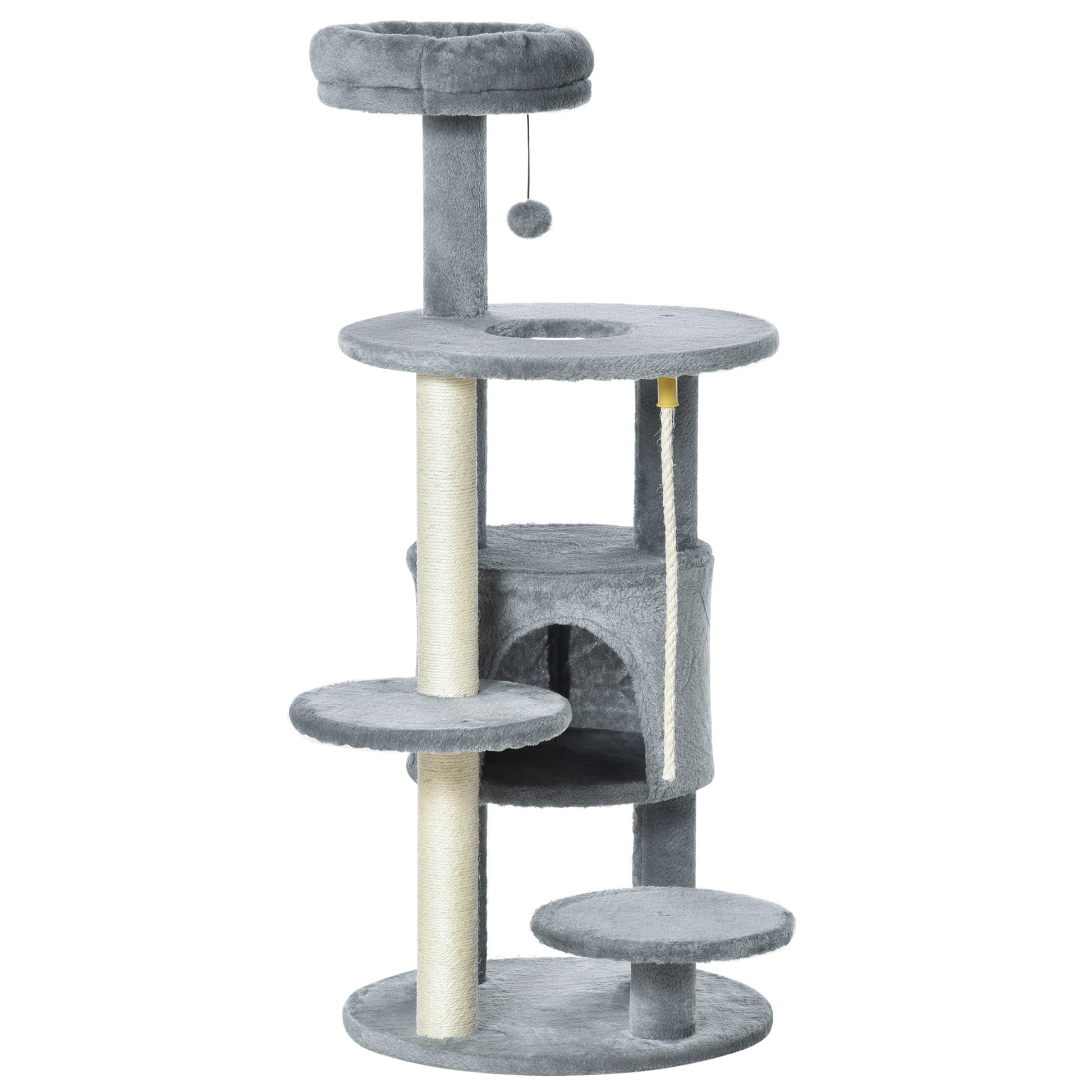 41" Cat Tree Tower Activity Center with Condo, Scratching Posts and Hanging Toys, Dark Grey Cat Towers   at Gallery Canada