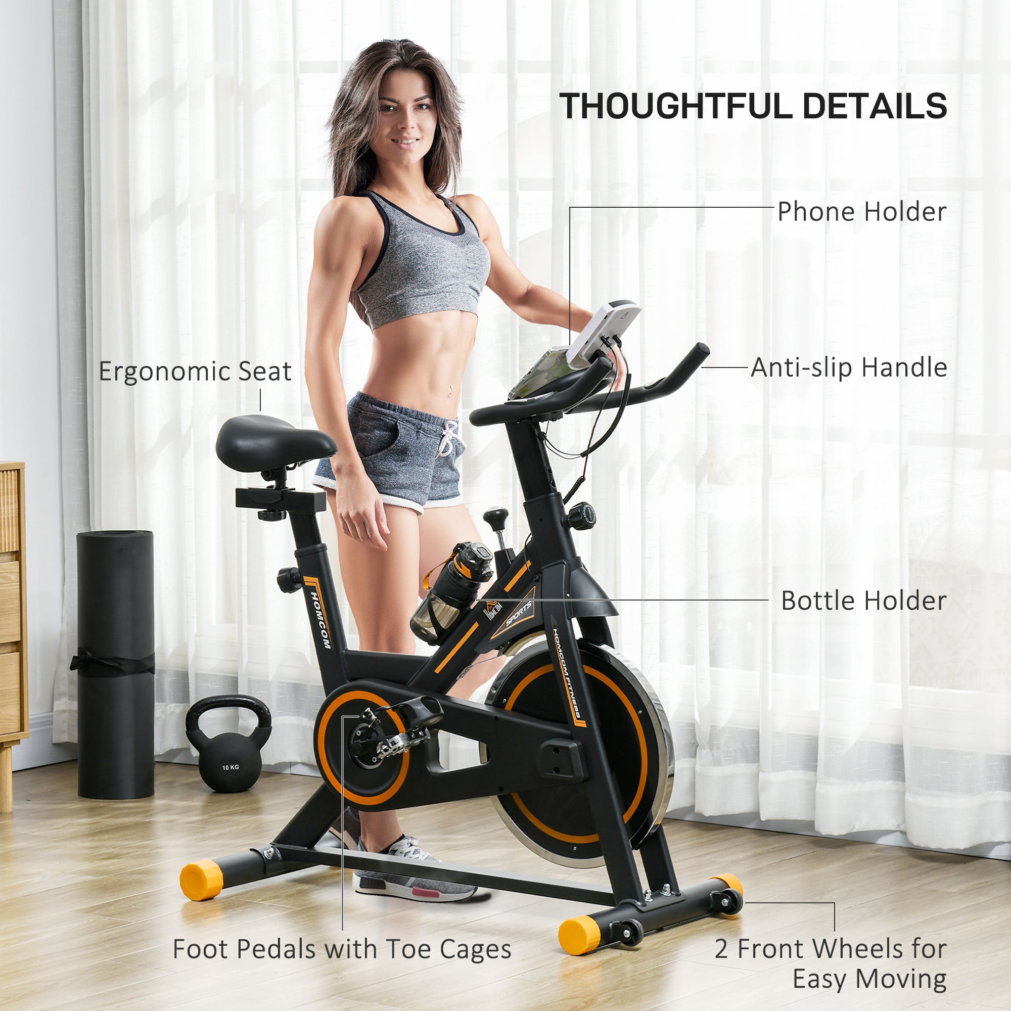 Upright Stationary Exercise Bike, Cardio Workout Training Bicycle w/ Adjustable Resistance LCD Monitor, Orange Exercise & Stationary Bikes at Gallery Canada
