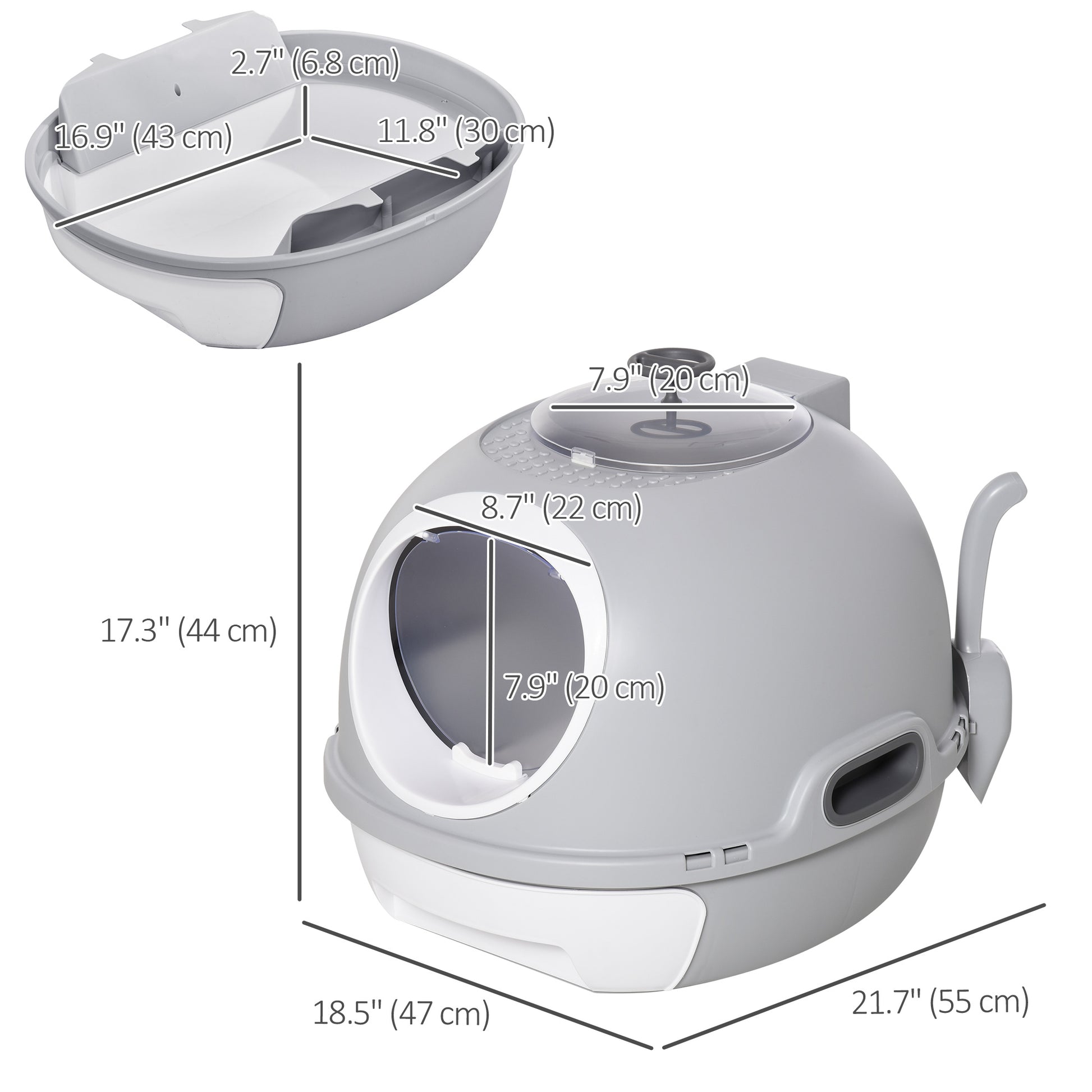 Cat Litter Box Toilet with Lid, Covered Litter Box with Scoop, Enclosed Drawer and Skylight, Grey Cat Litter Box Enclosures   at Gallery Canada