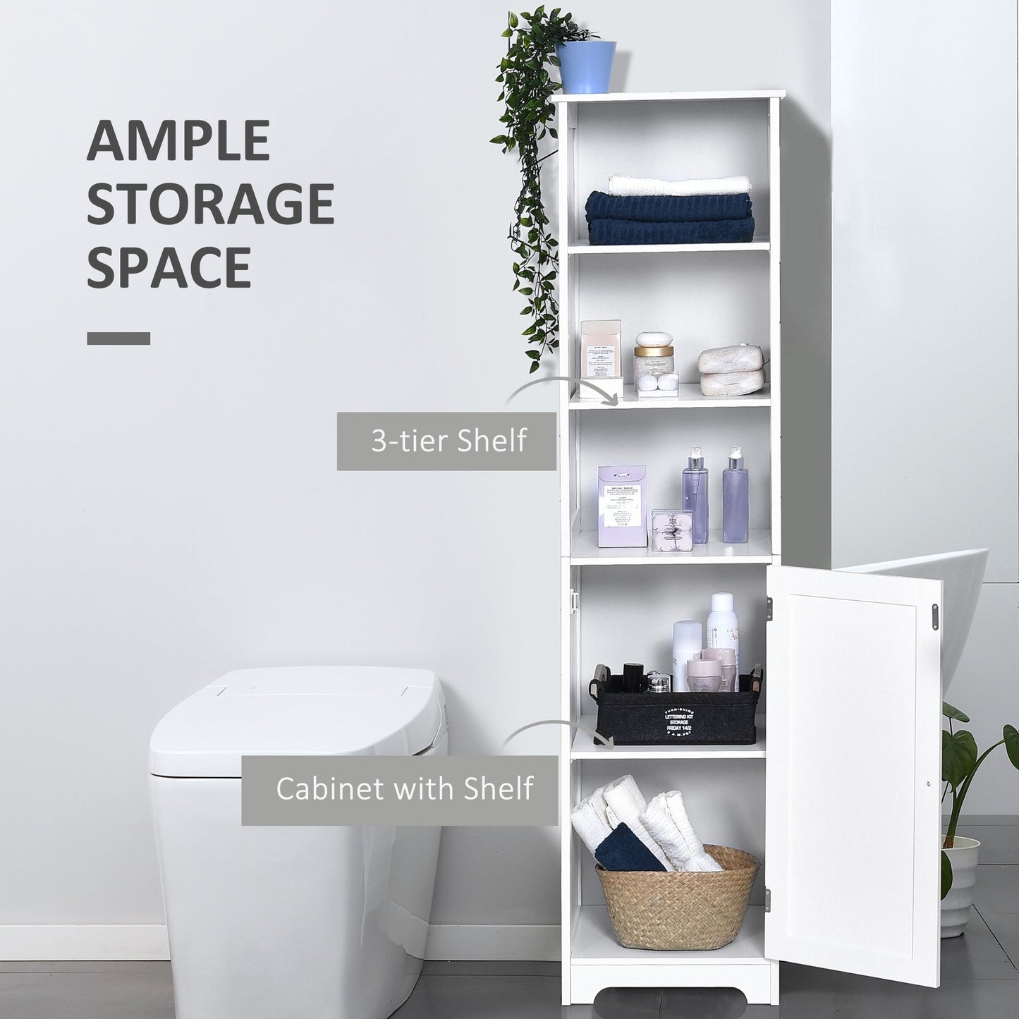 Tall Bathroom Storage Cabinet, Freestanding Tower Cabinet with Adjustable Shelf, 3 Open Shelves, White Bathroom Cabinets   at Gallery Canada