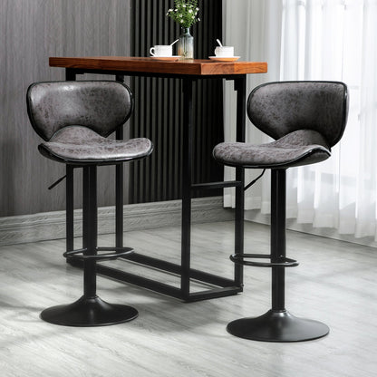 Vintage Bar Stools Set of 2, Microfiber Cloth Adjustable Height Armless Chairs with Swivel Seat, Dark Grey Bar Stools   at Gallery Canada