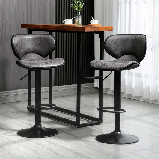 Vintage Bar Stools Set of 2, Microfiber Cloth Adjustable Height Armless Chairs with Swivel Seat, Dark Grey Bar Stools Dark Grey  at Gallery Canada