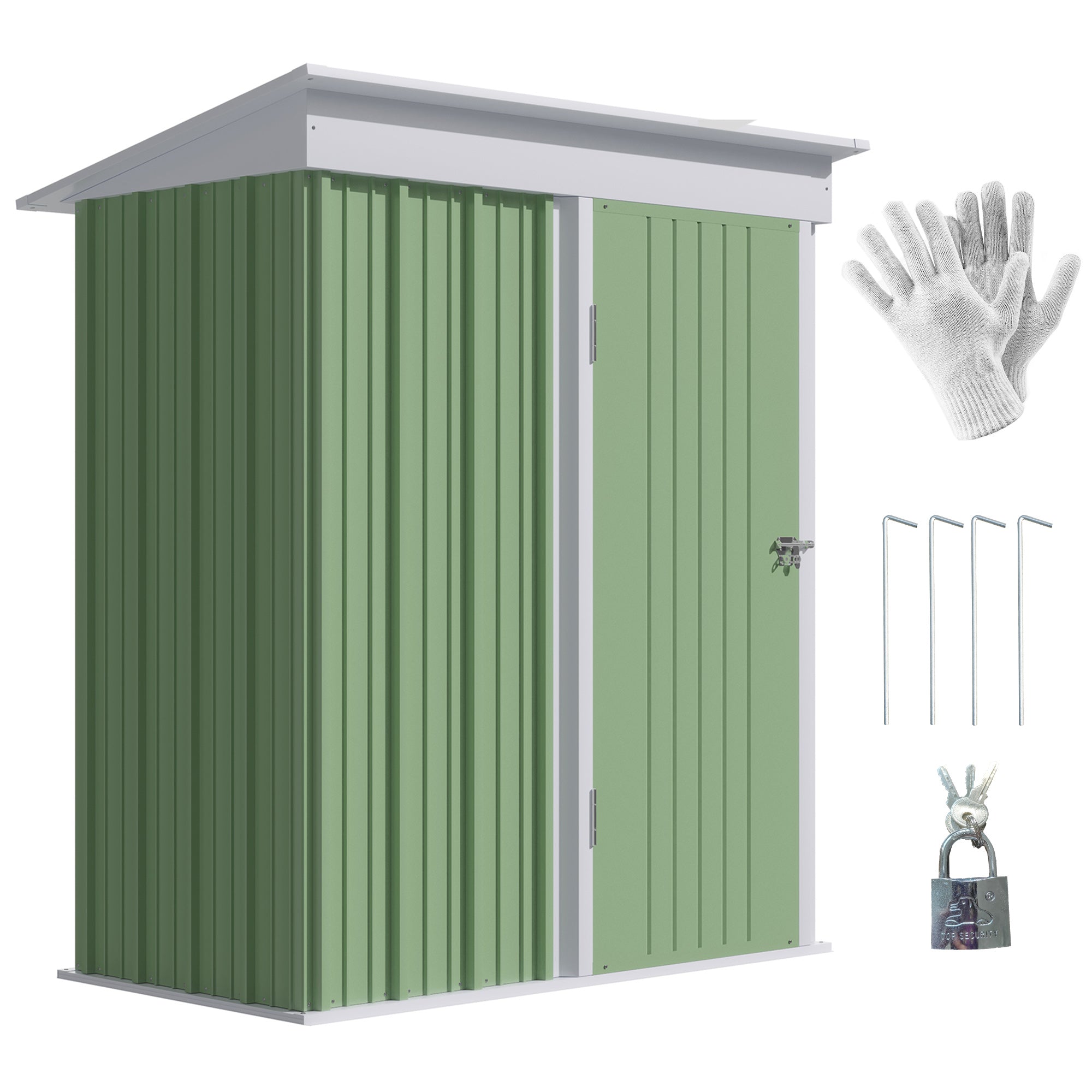 Outdoor Sheds Storage, Small Garden Shed for Tool Bike Motorcycle, with Adjustable Shelf, Lock, Gloves, 5'x3'x6', Green Sheds Multi Colour  at Gallery Canada