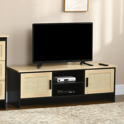 TV Stand for 60 inches, TV Cabinet with 2 Shelves, 2 Cable Managements and 2 Rattan Door Cabinets, Natural TV Stands   at Gallery Canada