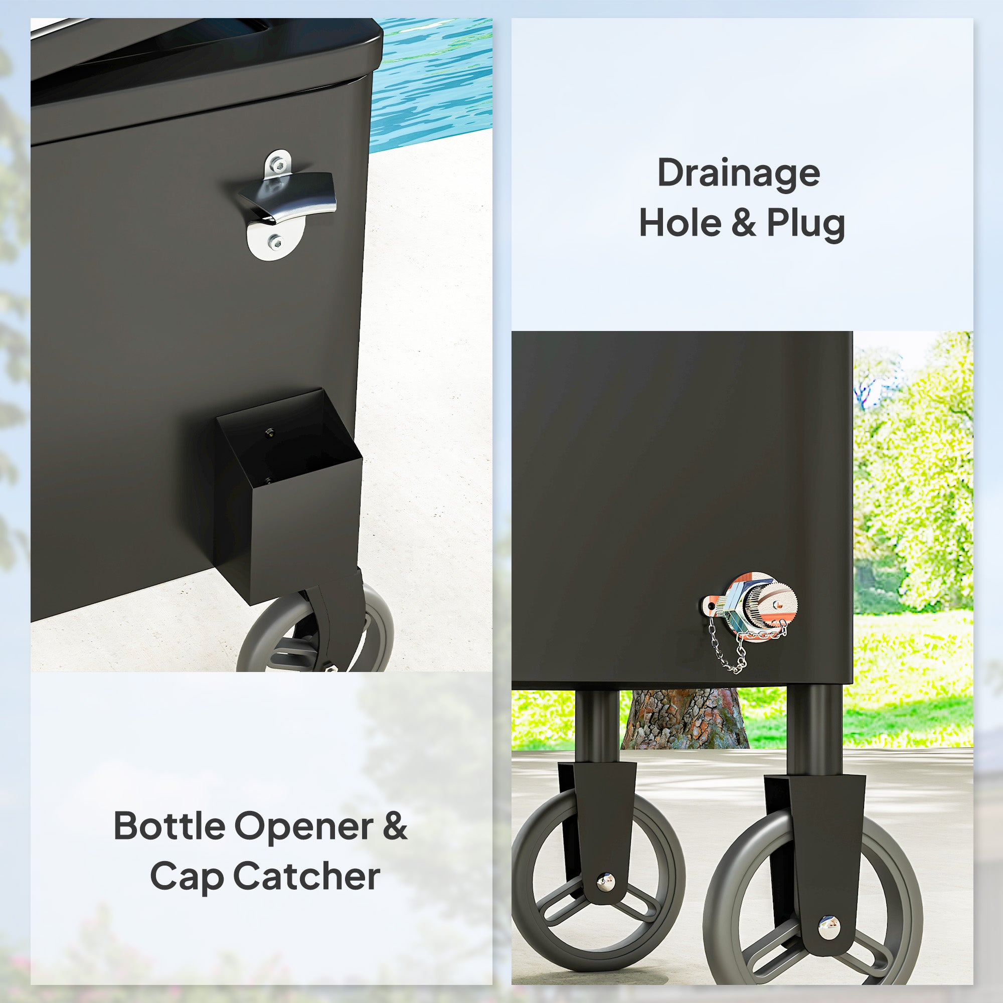 80-Qt Outdoor Patio Cooler Cart, Rolling Ice Chest with Adjustable Handle, Wheels, Bottle Opener, Drainage, Outdoor Beverage Cooler Bar Cart for Party BBQ Camping, Black Cooler Boxes at Gallery Canada