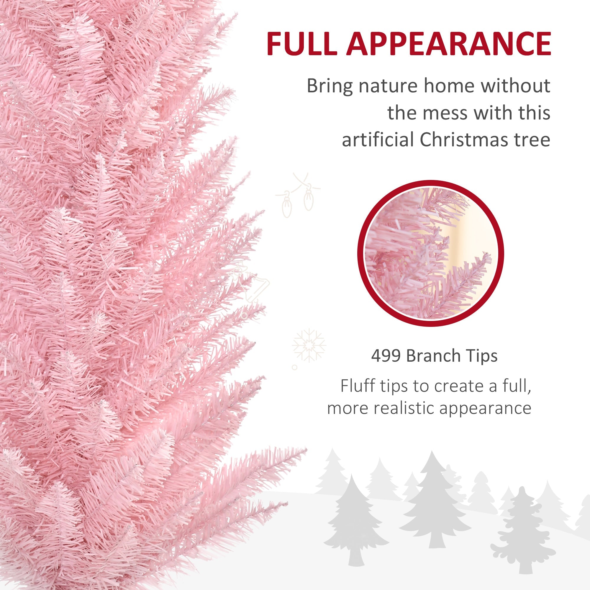 7' Pencil Christmas Tree, Slim Artificial Xmas Tree with Realistic Branches, Sturdy Metal Stand, Pink Pencil Christmas Trees   at Gallery Canada