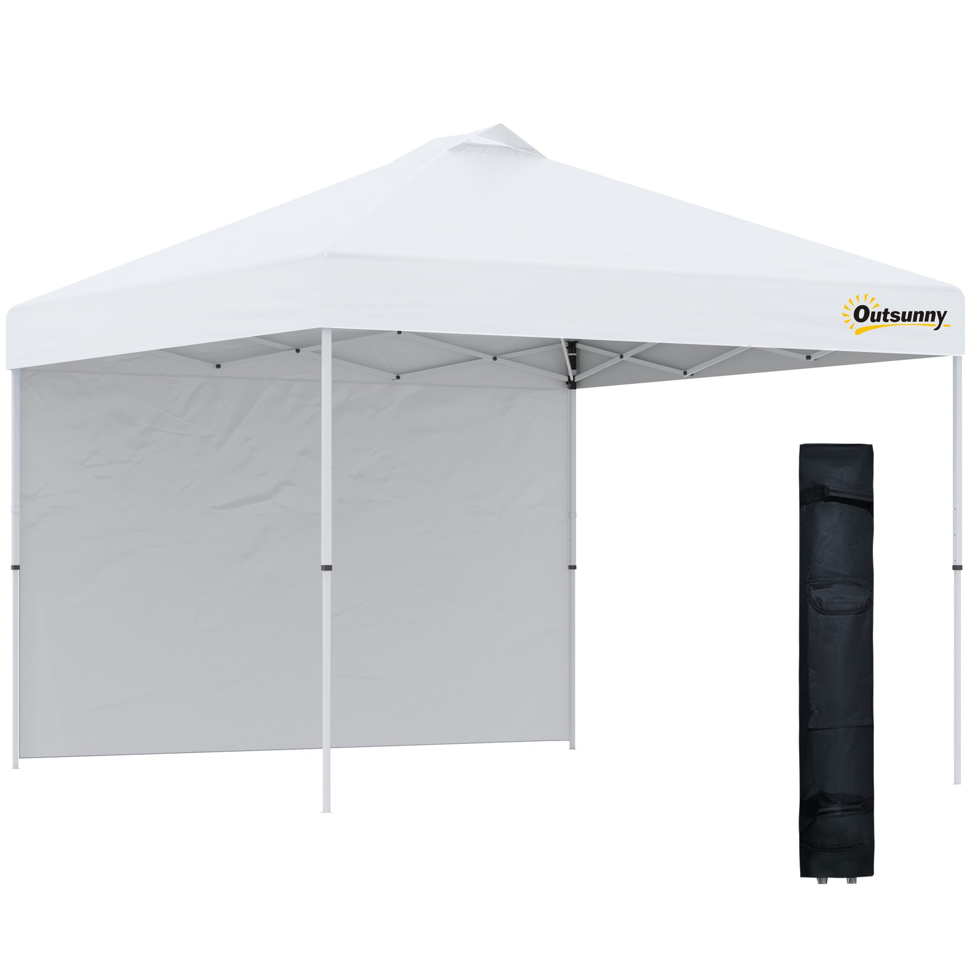 10' x 10' Pop Up Canopy Tent with Adjustable Height, 1 Sidewall, and Wheeled Carry Bag for Outdoor, Garden, Patio, White Pop Up Canopies at Gallery Canada