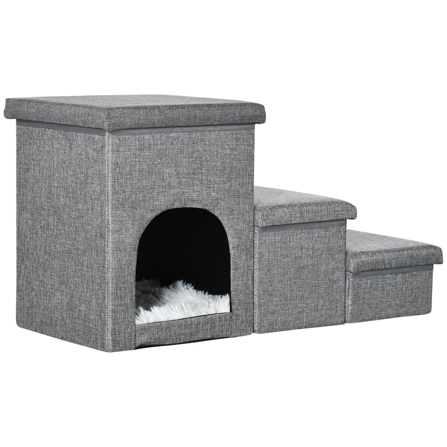 Dog Ramp with Storage Boxes and Condo, 3-step Pet Stairs for High Beds and Couch with Washable Plush Cushion Dog Stairs Light Grey  at Gallery Canada