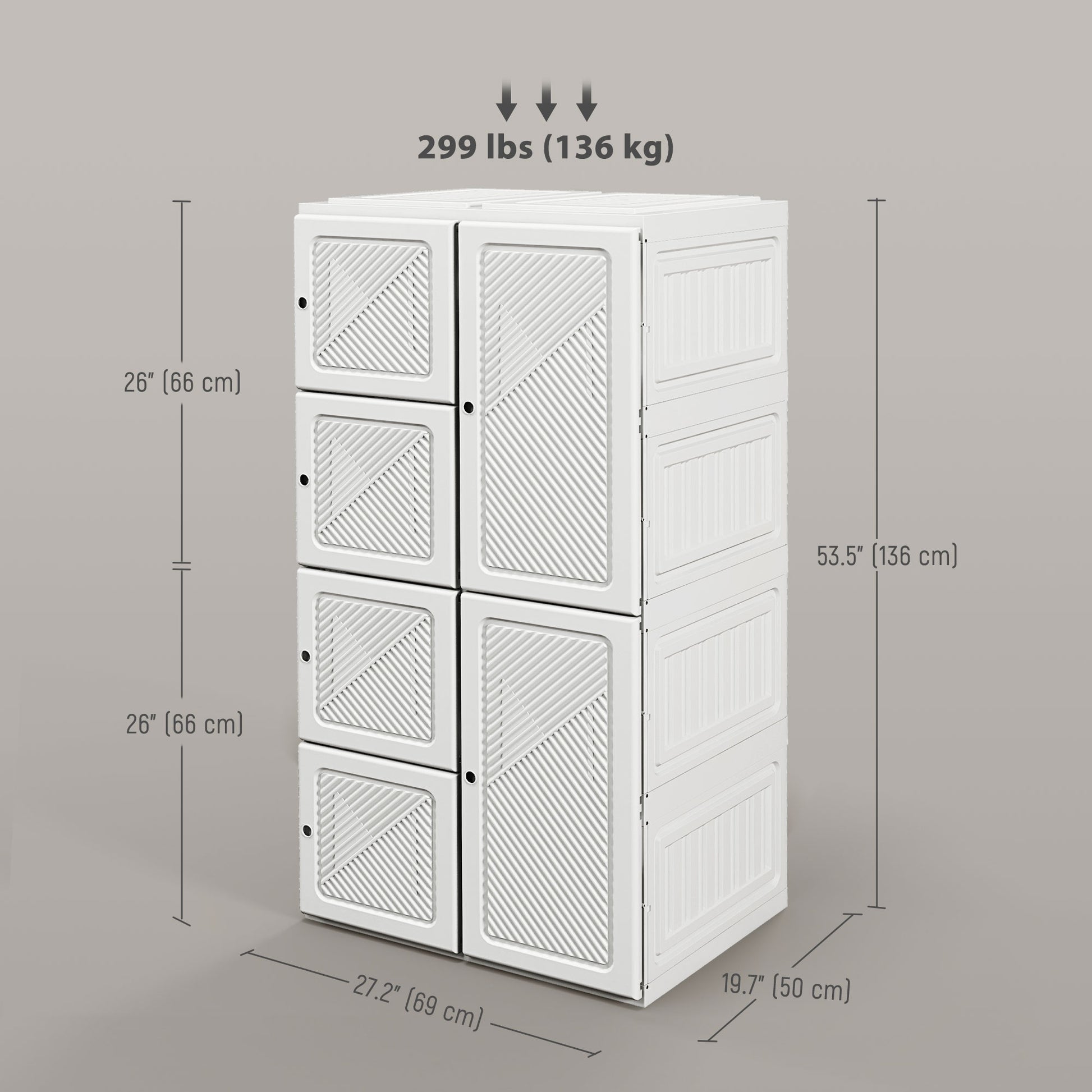 Portable Wardrobe, Foldable Clothes Storage Organzier with 4 Compartments, Hanging Rod, Magnet Doors, White Clothing Storage   at Gallery Canada