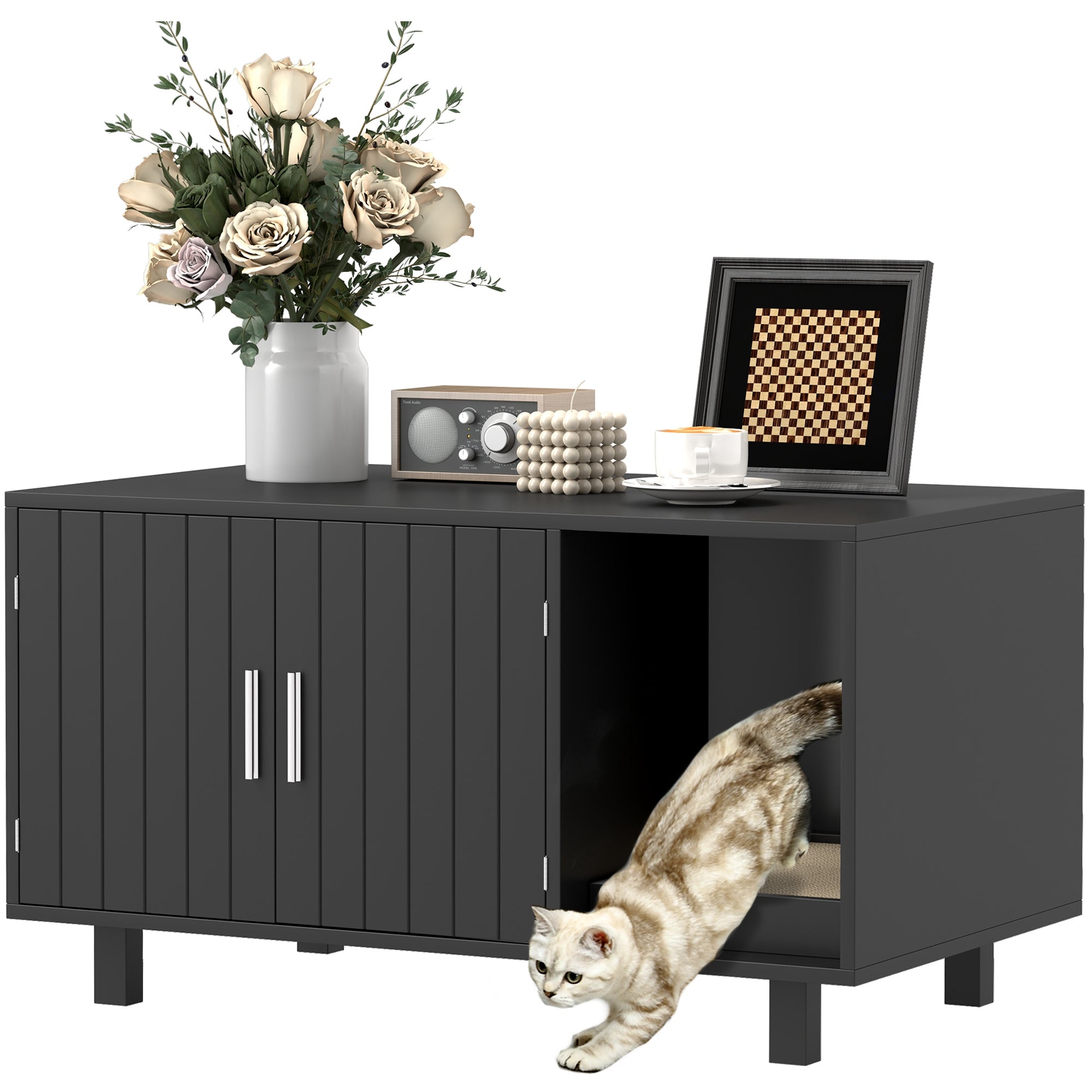 Cat Litter Box Enclosure, Cat House End Table with Scratcher, Black Cat Litter Box Enclosures   at Gallery Canada