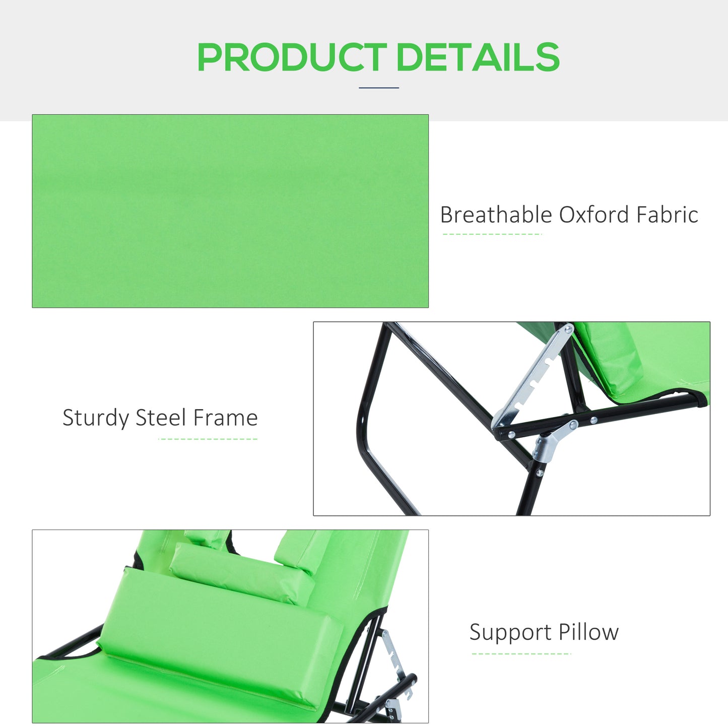 Adjustable Folding Outdoor Lounge Chair with Reading Hole and Pillow, Green Lounger Chairs   at Gallery Canada