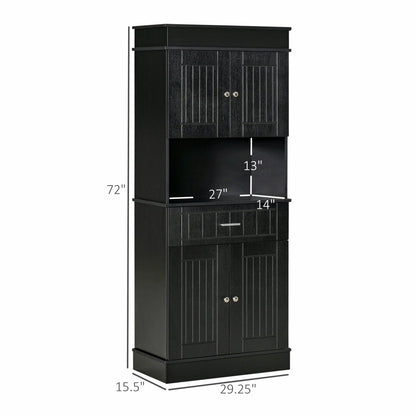 Freestanding 72" Kitchen Pantry Cabinet with Hutch, Adjustable Shelf, Black Kitchen Pantry Cabinets   at Gallery Canada