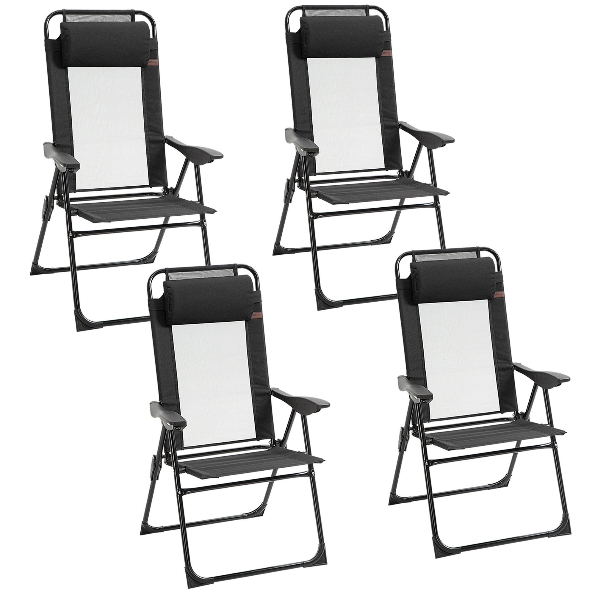 Set of 4 Camping Chairs, Outdoor Folding Lounge Chair Set with 5 Level Adjustable Backrest, Removable Headrest, Armrest for Camping, Backyard, Black Patio Chairs Black at Gallery Canada