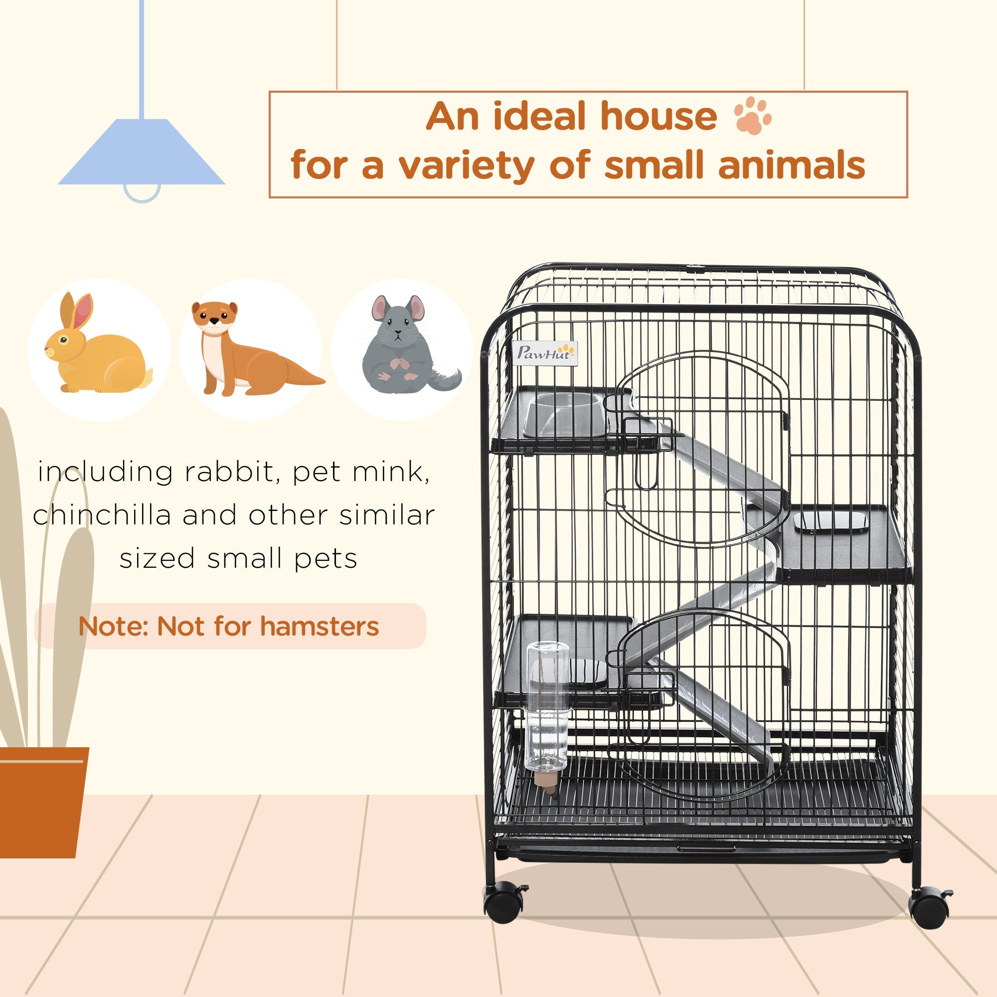 4-Tier Small Animal Cage Pet Playpen for Rabbit Ferret Chinchilla on Wheels with Removable Tray Platform Ramp Food Dish Water Bottle, 24