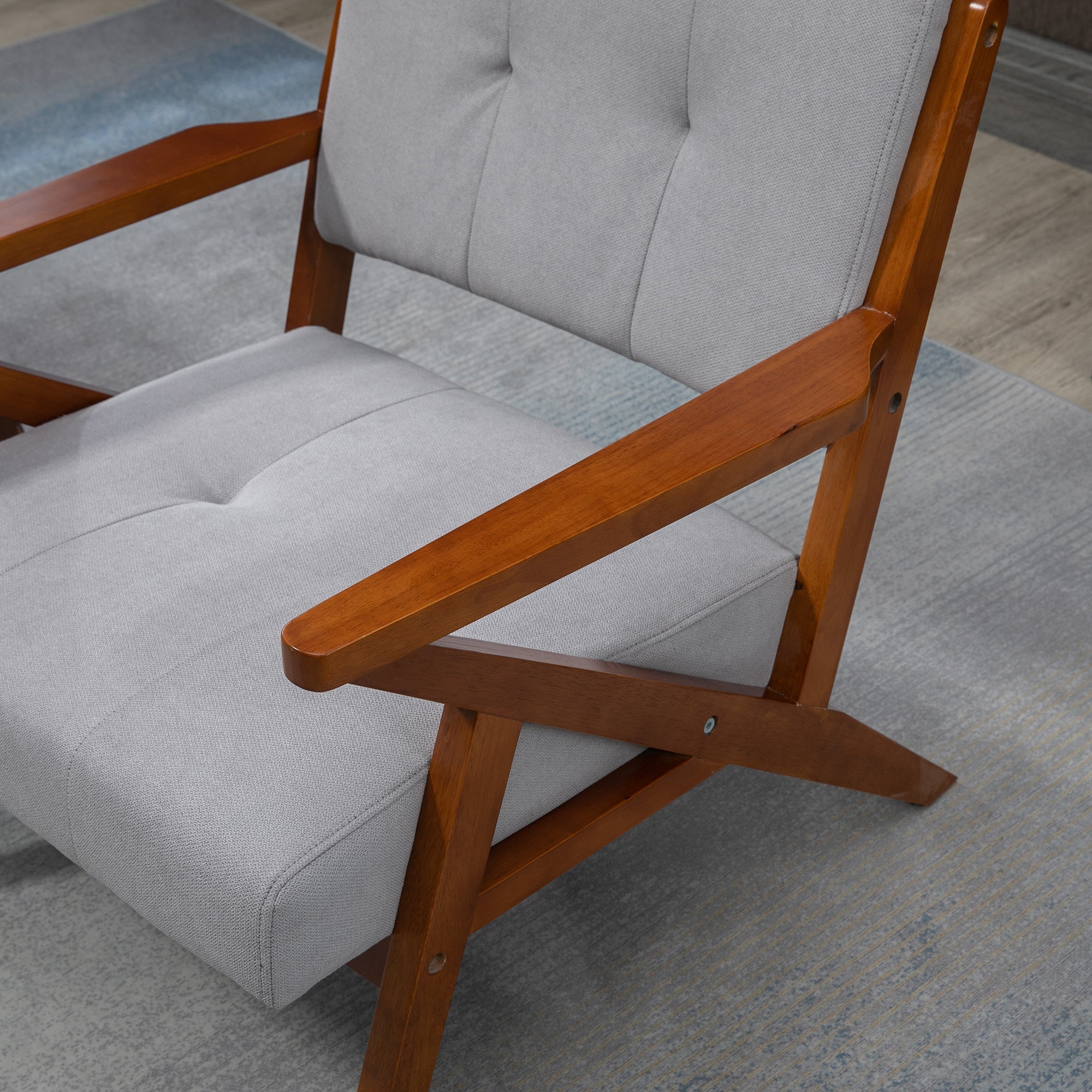 Armchair with Removable Seat and Back Cushion for Bedroom Tufted Living Room Chair with Faux Leather and Wood Legs Grey Accent Chairs   at Gallery Canada