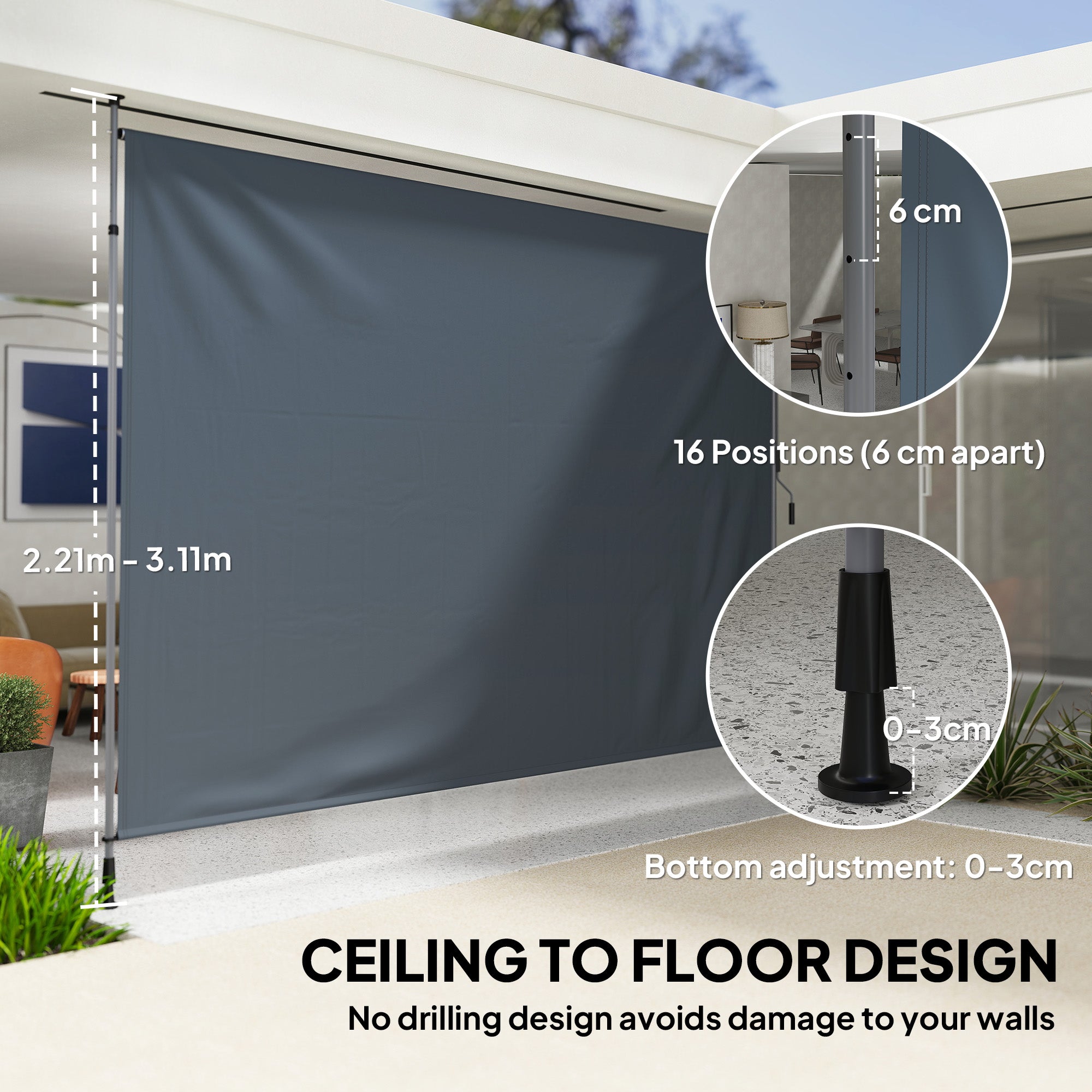 11.5' x 10' Manual Retractable Patio Awning, Outdoor Privacy Screen with UPF30+ &; Water-Resistant Fabric, Dark Grey Patio Awnings at Gallery Canada