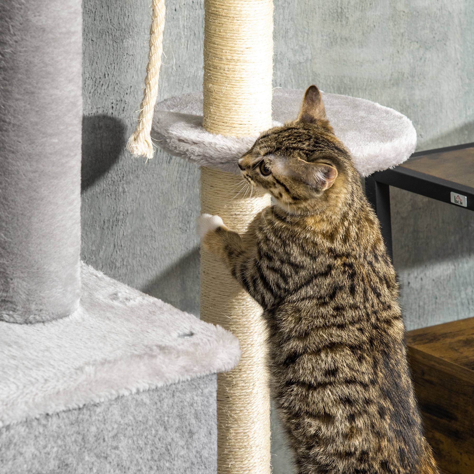 Adjustable Floor-to-Ceiling Cat Tree Tower with Condo and Bed, Grey Floor to Ceiling Cat Trees   at Gallery Canada