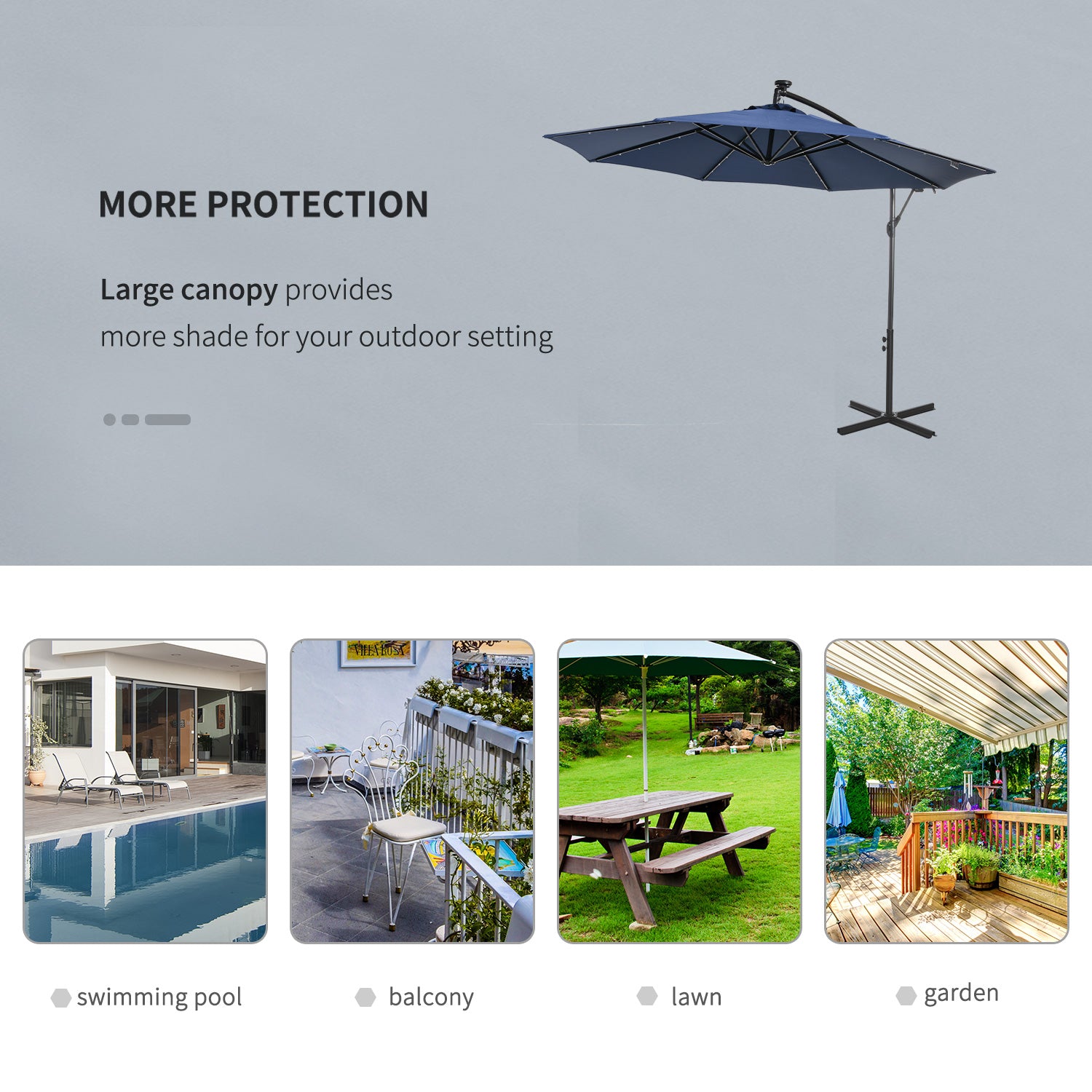 10ft Outdoor Cantilever Umbrella with Solar Lights Banana Umbrella with Adjustable Angle for Patio Backyard Navy Blue Cantilever Umbrellas at Gallery Canada
