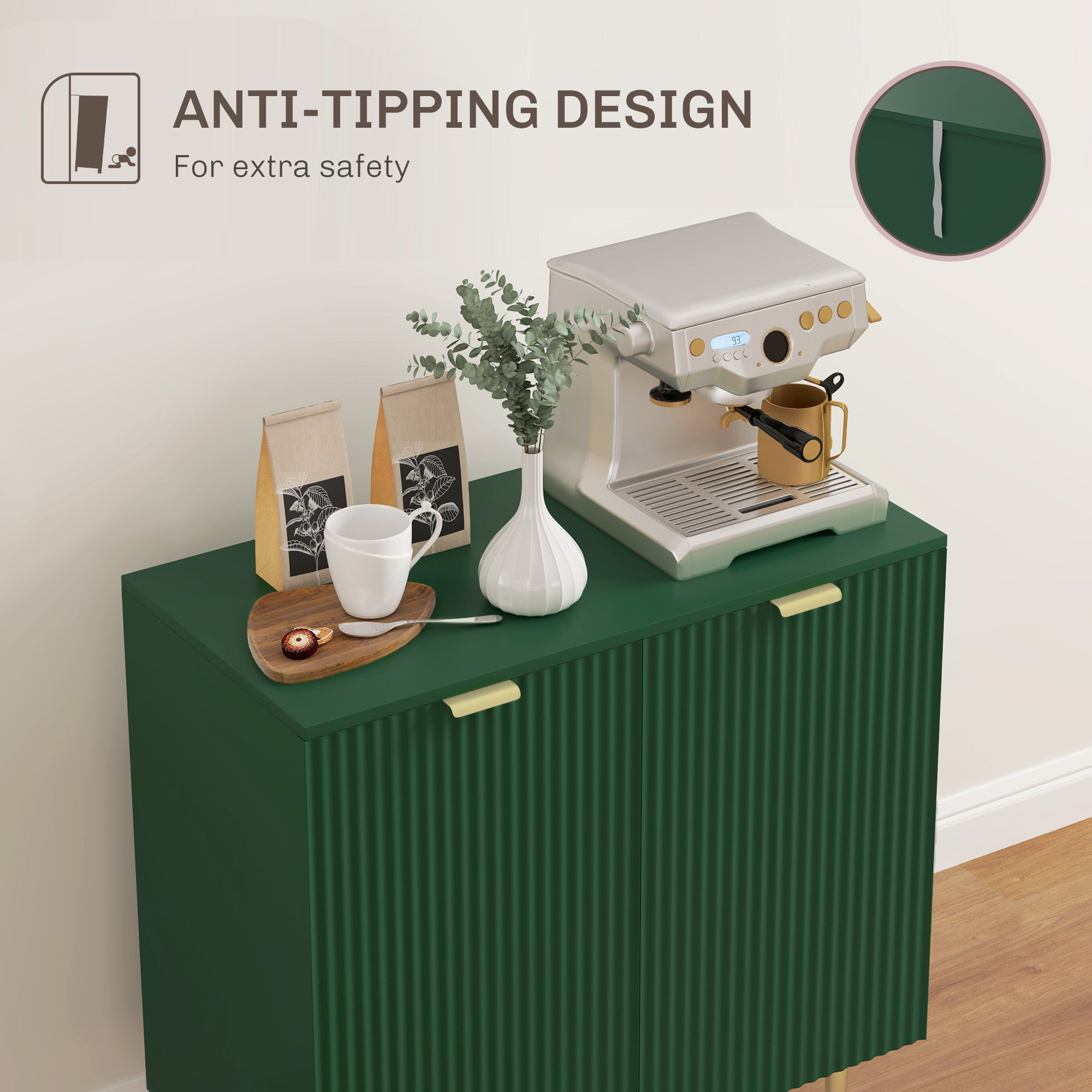 Modern Kitchen Storage Cabinet, Sideboard Buffet Cabinet with Adjustable Shelves and Metal Legs for Kitchen, Green Bar Cabinets   at Gallery Canada