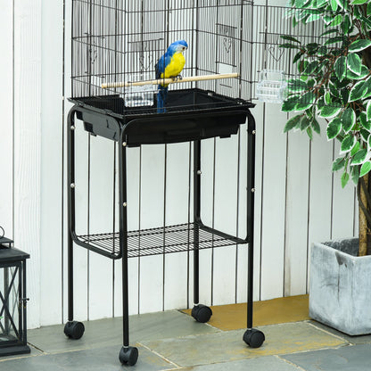 62" Rolling Bird Cage Cockatoo House Play Top Finch Pet Supply with Storage Shelf, Wheels - Black Bird Cages   at Gallery Canada