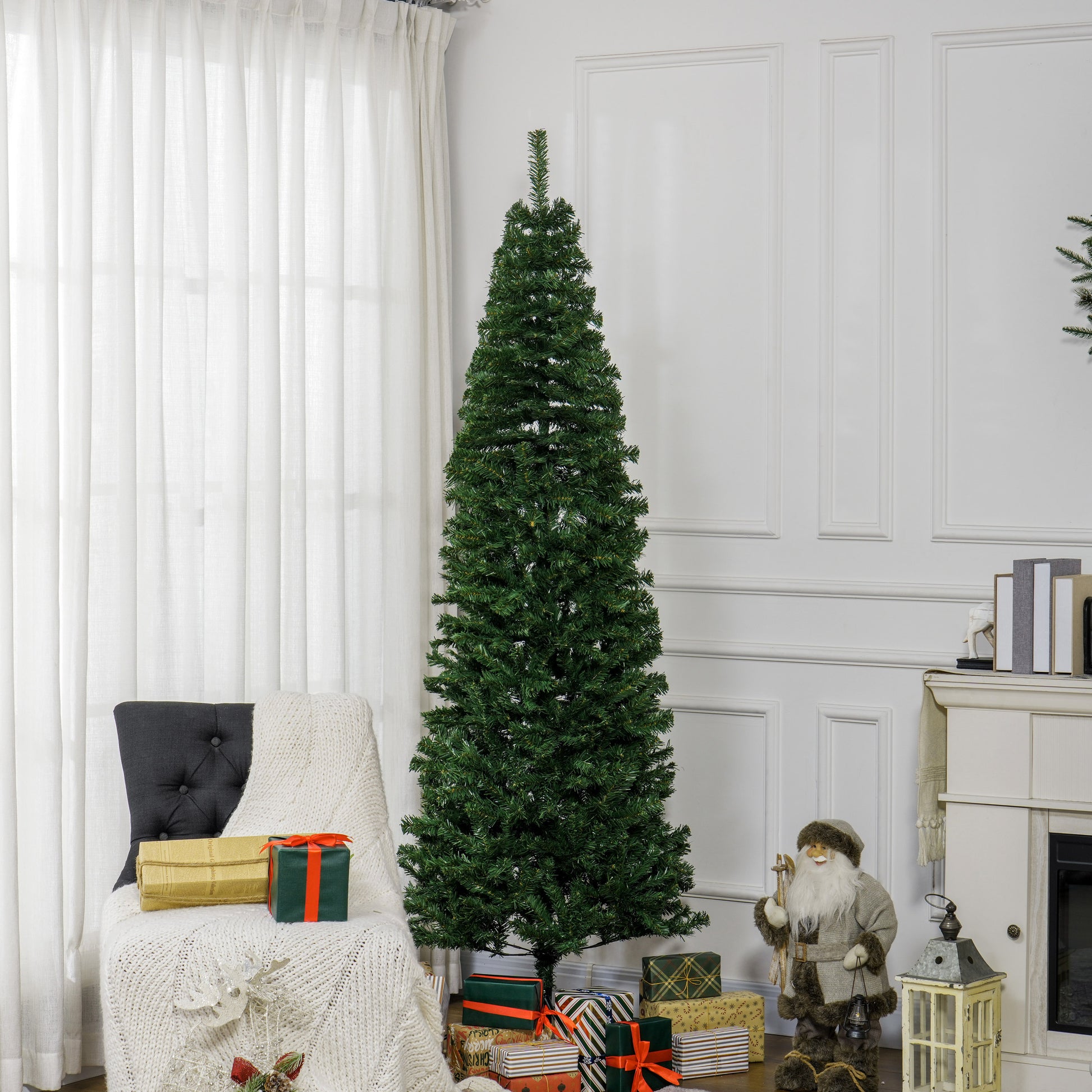 7FT Pencil Christmas Tree, Artificial Christmas Tree with Automatic Open for Home Party, Green Pencil Christmas Trees   at Gallery Canada