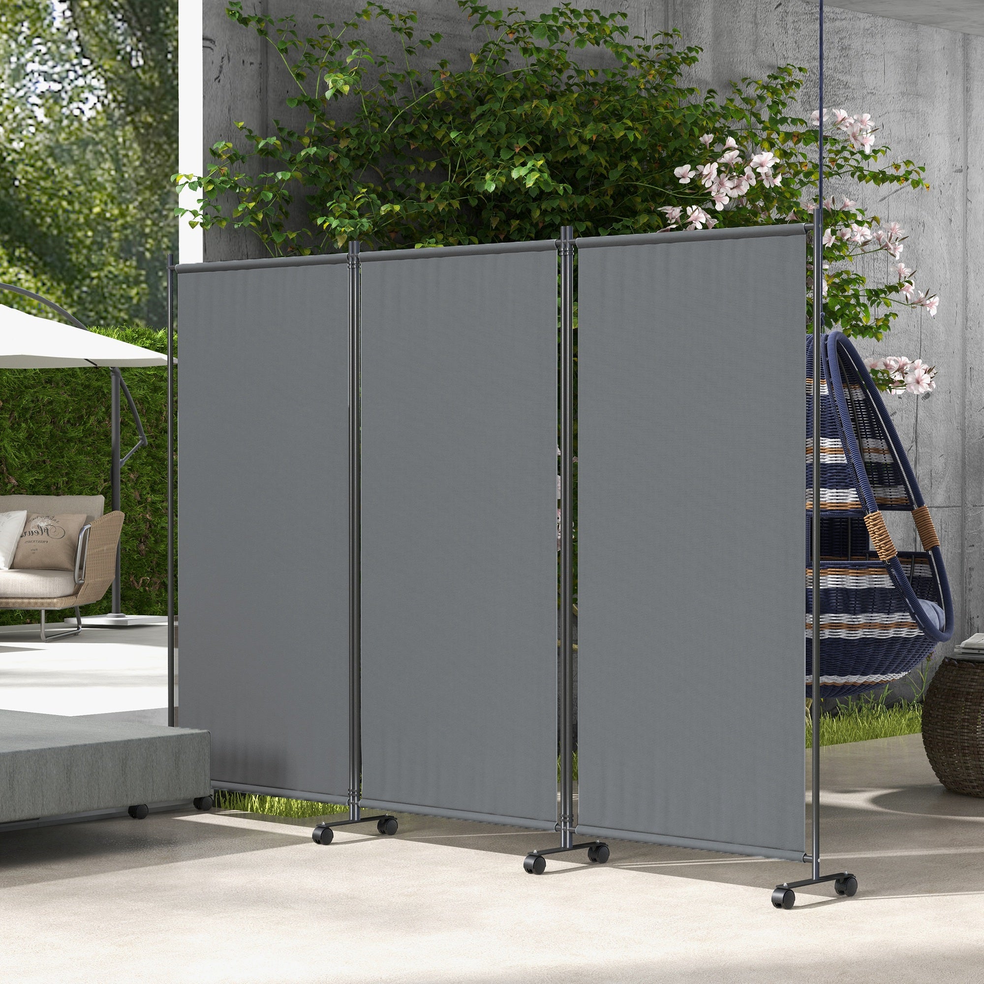 Folding Room Divider with Castor Wheels, Rolling Privacy Screen for Patio Backyard Pool Hot Tub, 6ft Tall Side Awnings at Gallery Canada