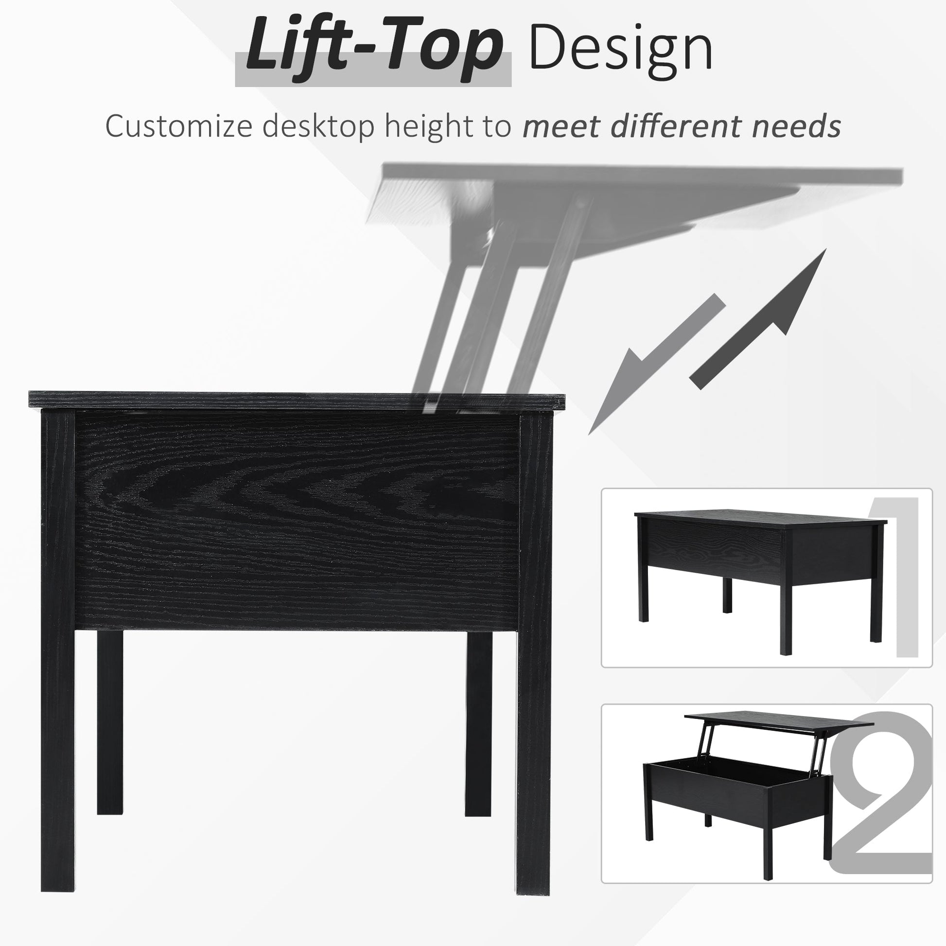 39" Modern Lift Top Coffee Table with Hidden Storage Compartment, Center Table for Living Room, Black Coffee Tables   at Gallery Canada