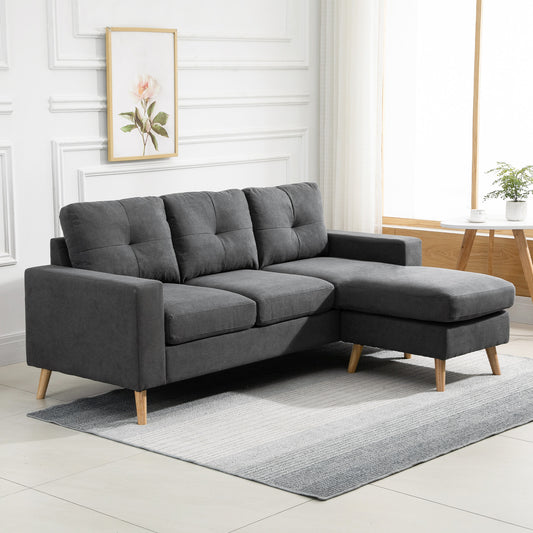 Sectional Sofa Couch, L Shaped Couch with Reversible Chaise, Wooden Legs for Living Room, Bedroom, Dark Grey 3-Seater Sofas   at Gallery Canada