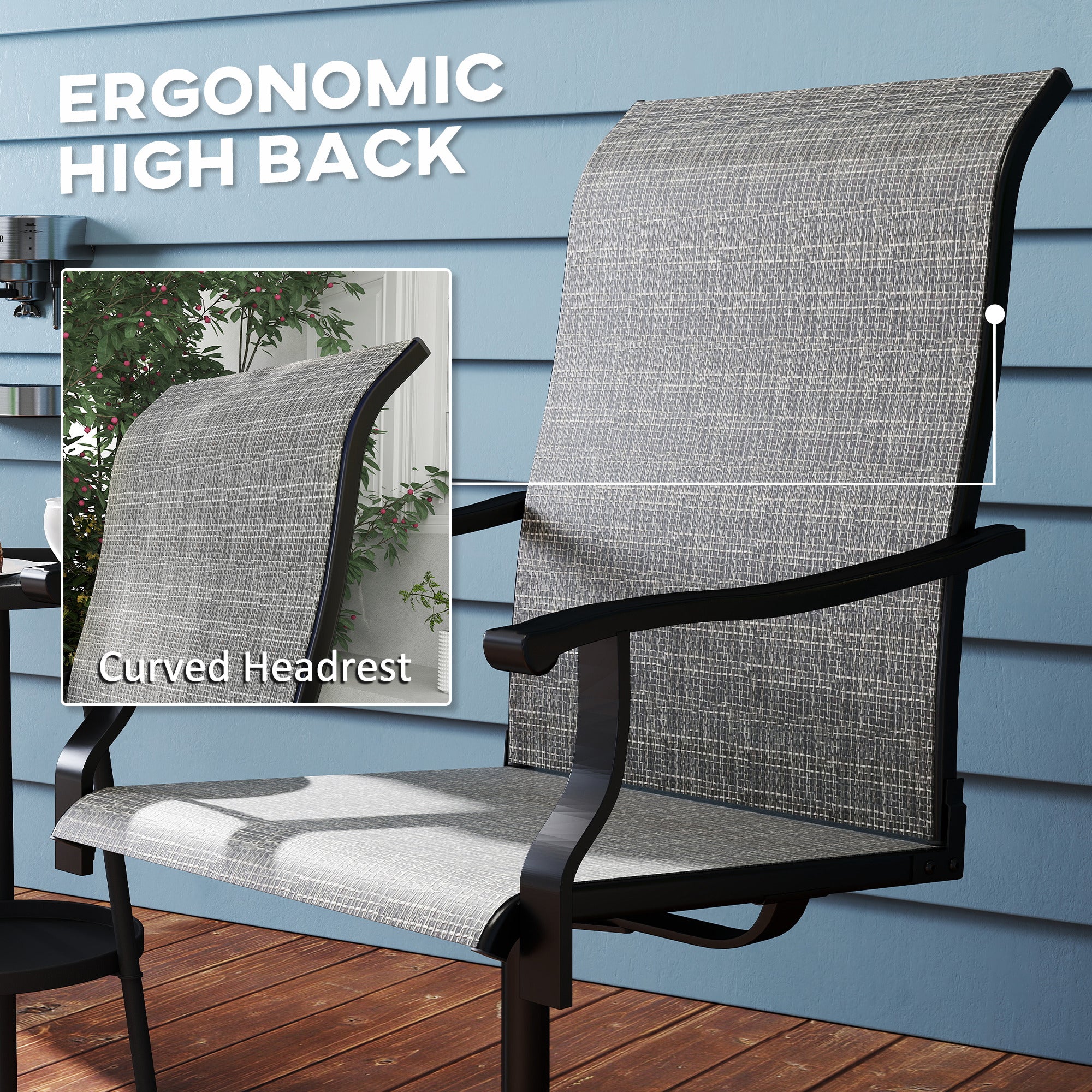 Outdoor Swivel Dining Chairs Set of 2, High Back Swivel Chairs with All Weather Mesh for Deck, Backyard, Poolside, Grey Patio Chairs at Gallery Canada