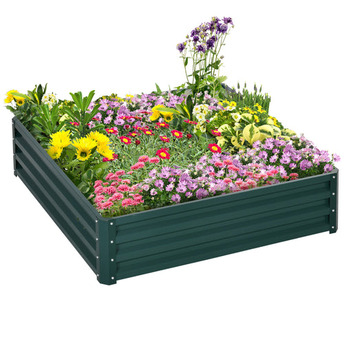 4' x 4' x 1' Raised Garden Bed Galvanized Steel Planter Box for Vegetables, Flowers, Herbs, Green