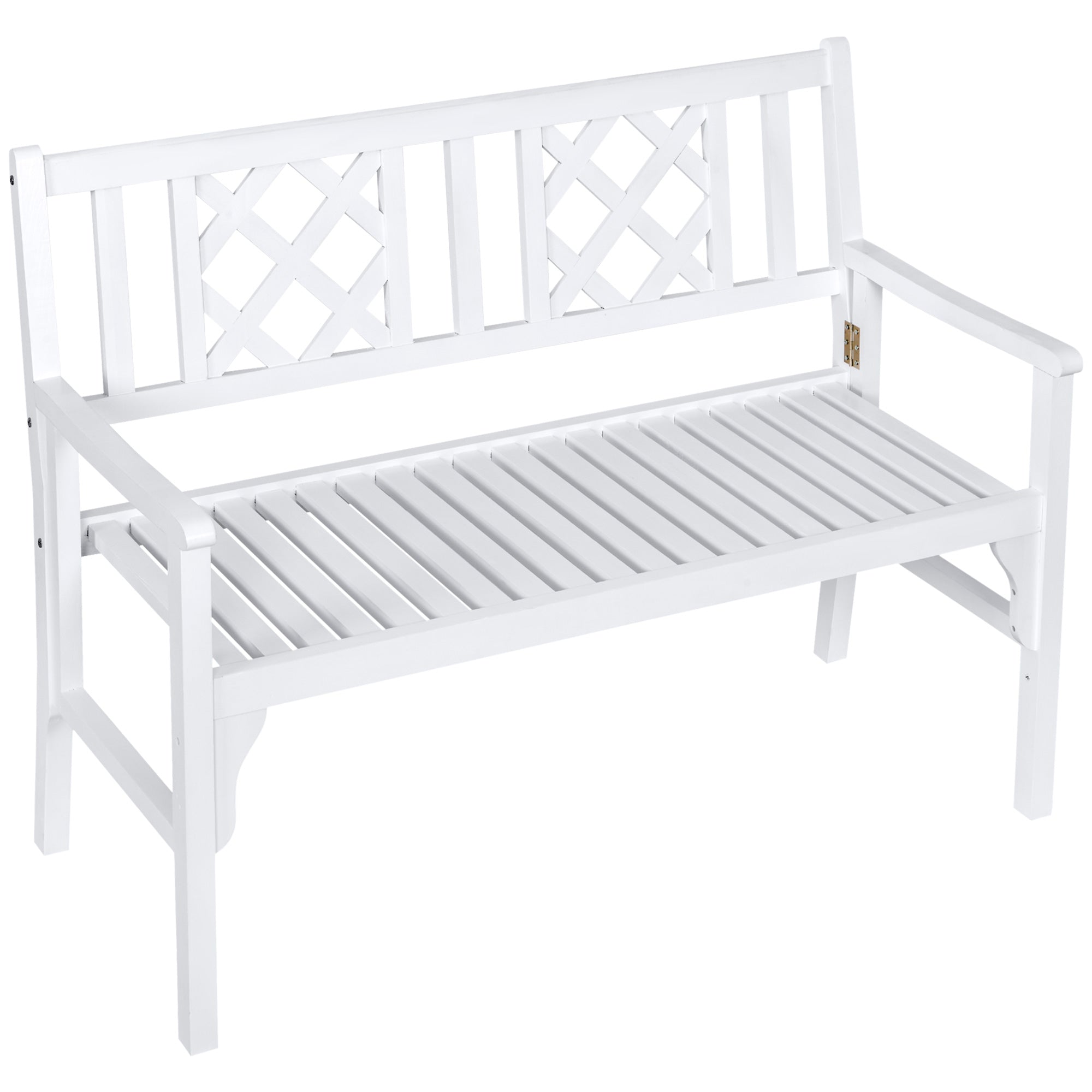 Foldable Garden Bench, 2-Seater Patio Wooden Bench, Loveseat Chair with Backrest and Armrest for Patio, Porch or Balcony, White Outdoor Benches at Gallery Canada