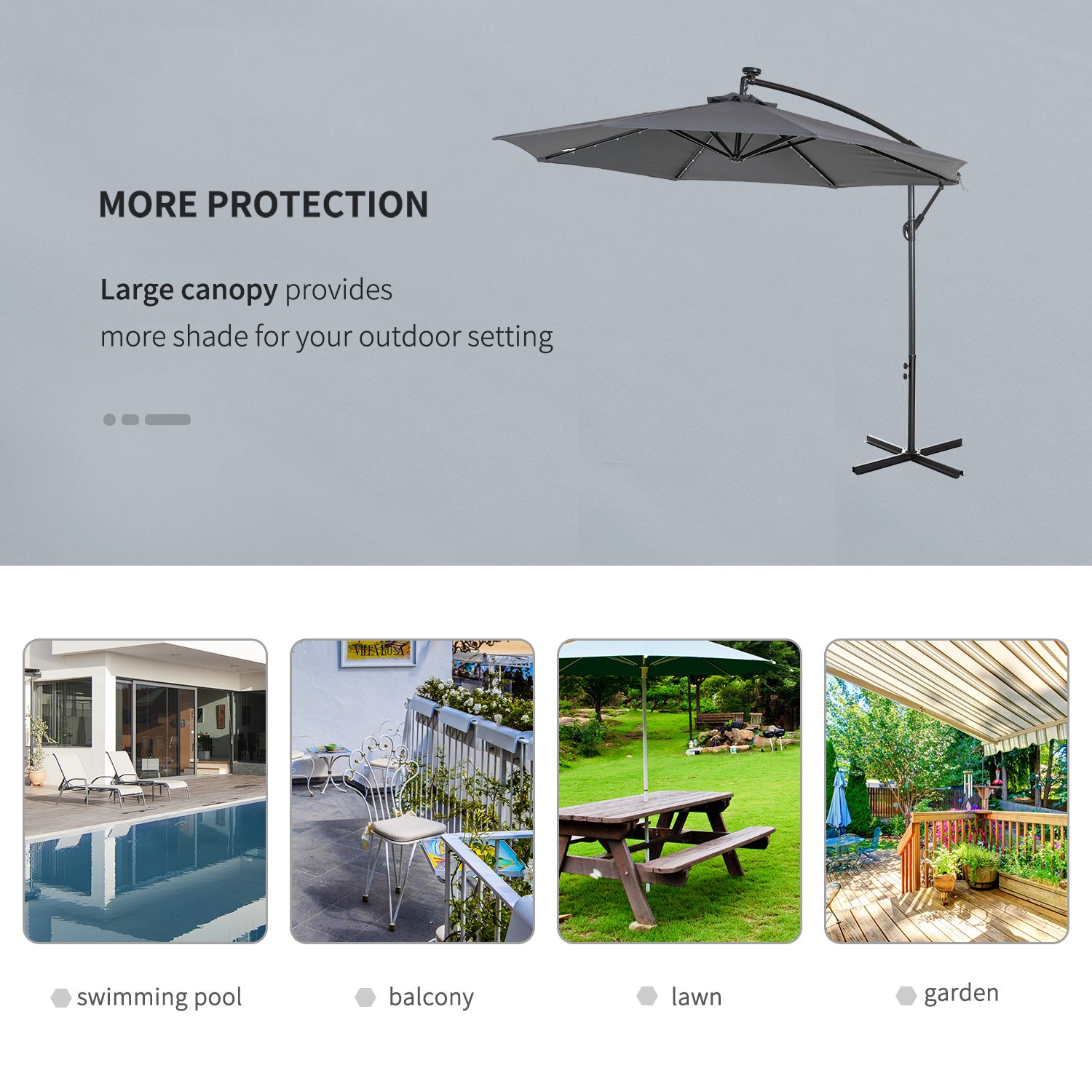 10ft Outdoor Cantilever Umbrella with Solar Lights, Banana Umbrella with Adjustable Angle for Patio, Backyard, Dark Gray Cantilever Umbrellas at Gallery Canada