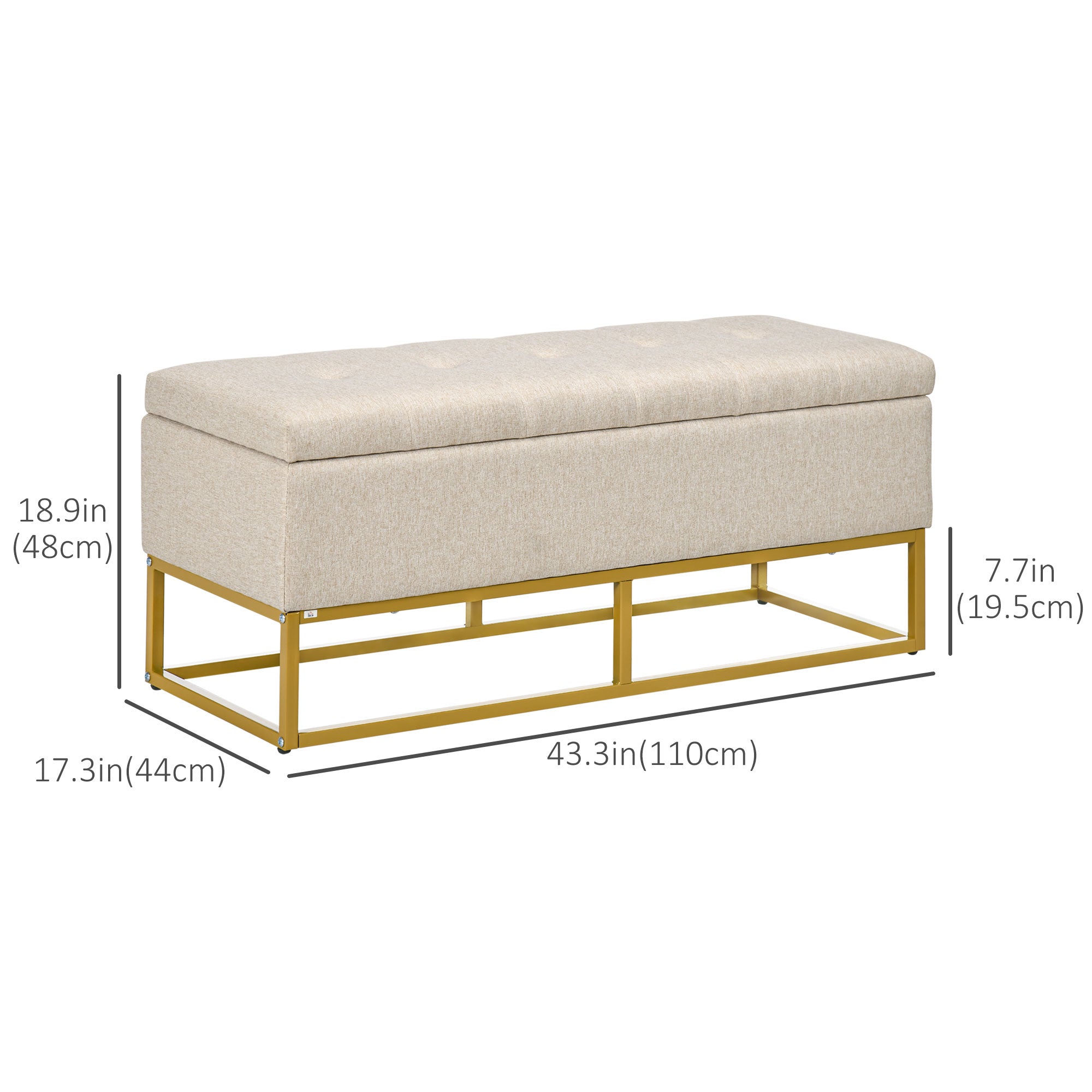 Storage Ottoman with Flip Top, Upholstered Storage Bench, Linen Fabric Footstool with Steel Legs for Living Room, Bedroom, Beige Storage Ottomans & Benches at Gallery Canada