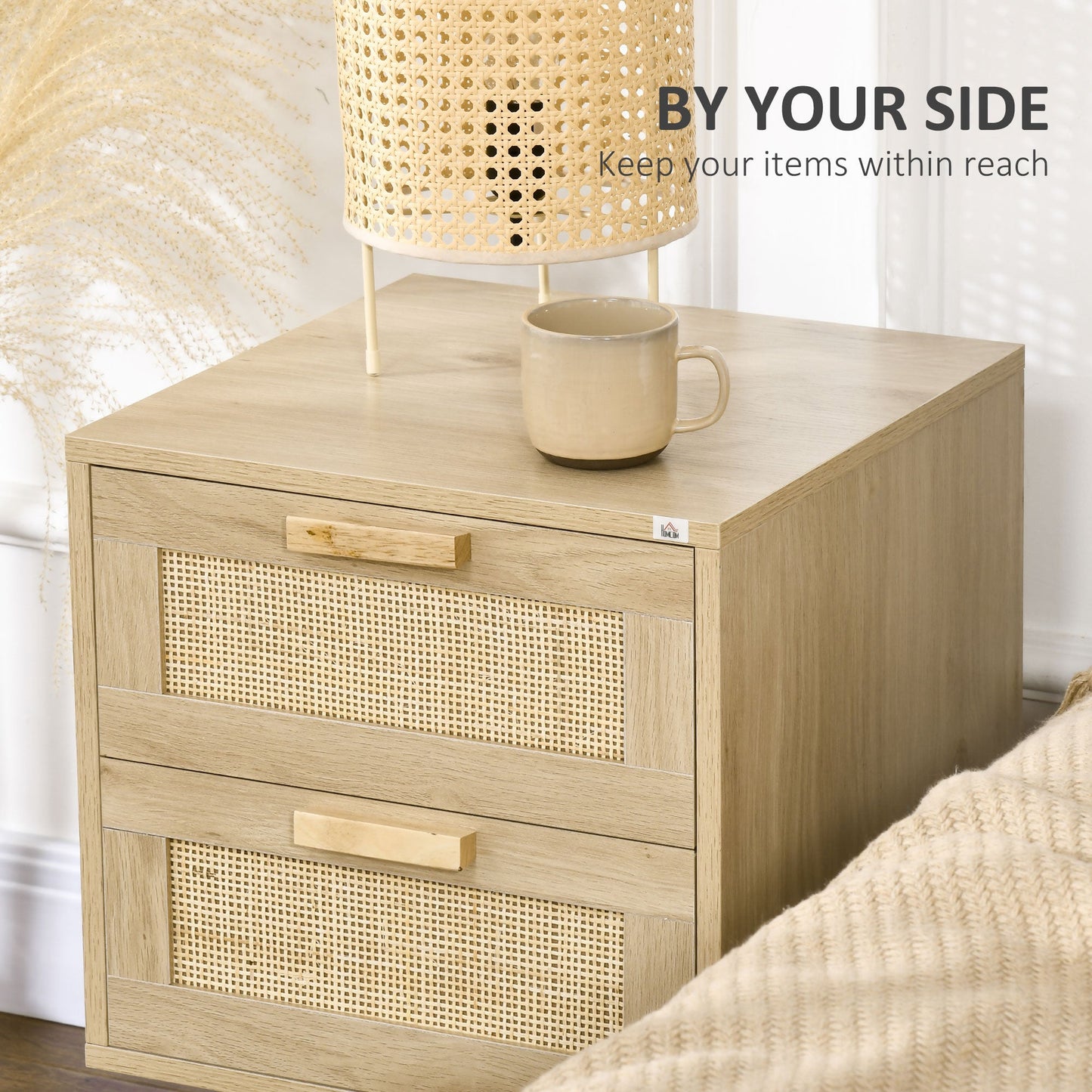 Boho Design Nightstand Set of 2, Side End Table with 2 Drawers for Living Room, Bedroom Bedside Tables   at Gallery Canada