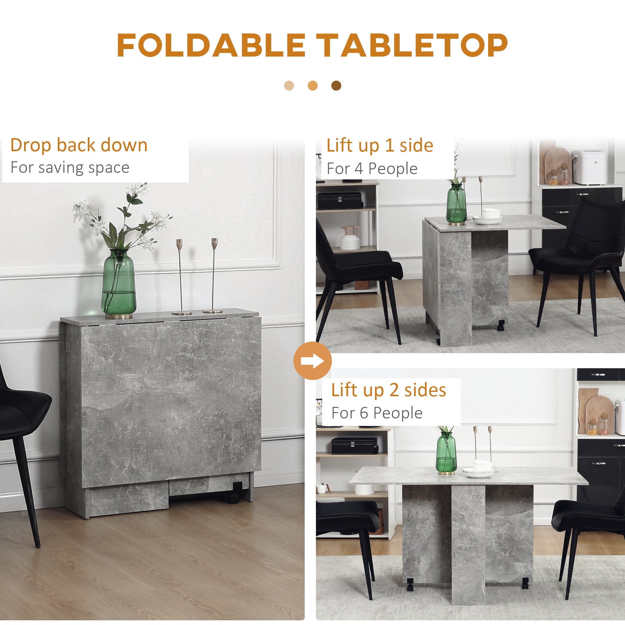 Extendable Dining Table, Collapsible Folding Table w/ 2-tier Shelves and Rolling Casters, Grey Bar Tables & Dining Tables at Gallery Canada