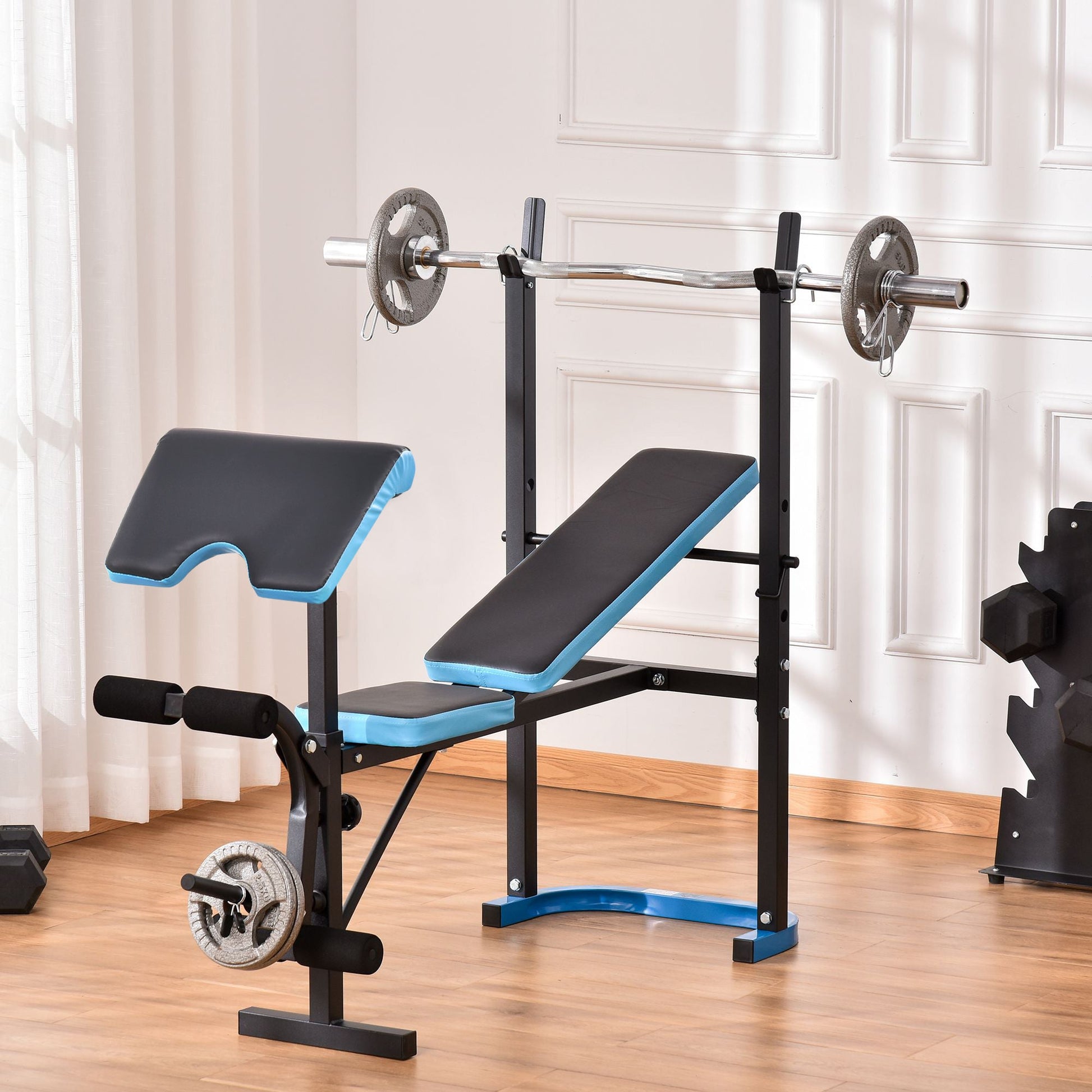 Multifunctional Adjustable Weight Bench with Barbell Rack and Leg Developer, Black Weight Benches   at Gallery Canada