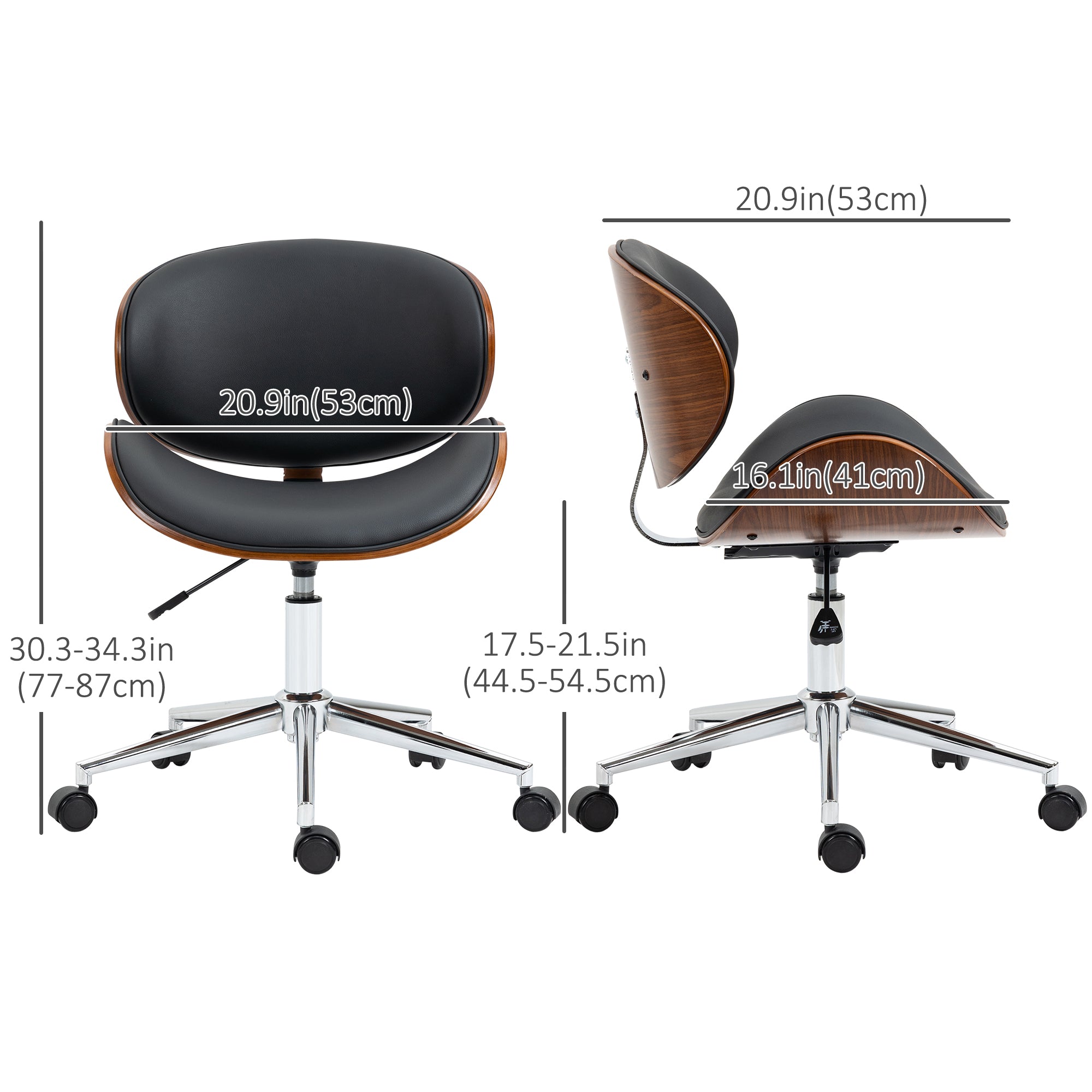 Home Office Chair, Faux Leather and Bentwood Computer Desk Chair with 360 Degree Swivel Wheels, Adjustable Height and Curved Seat, Black Task Chairs at Gallery Canada