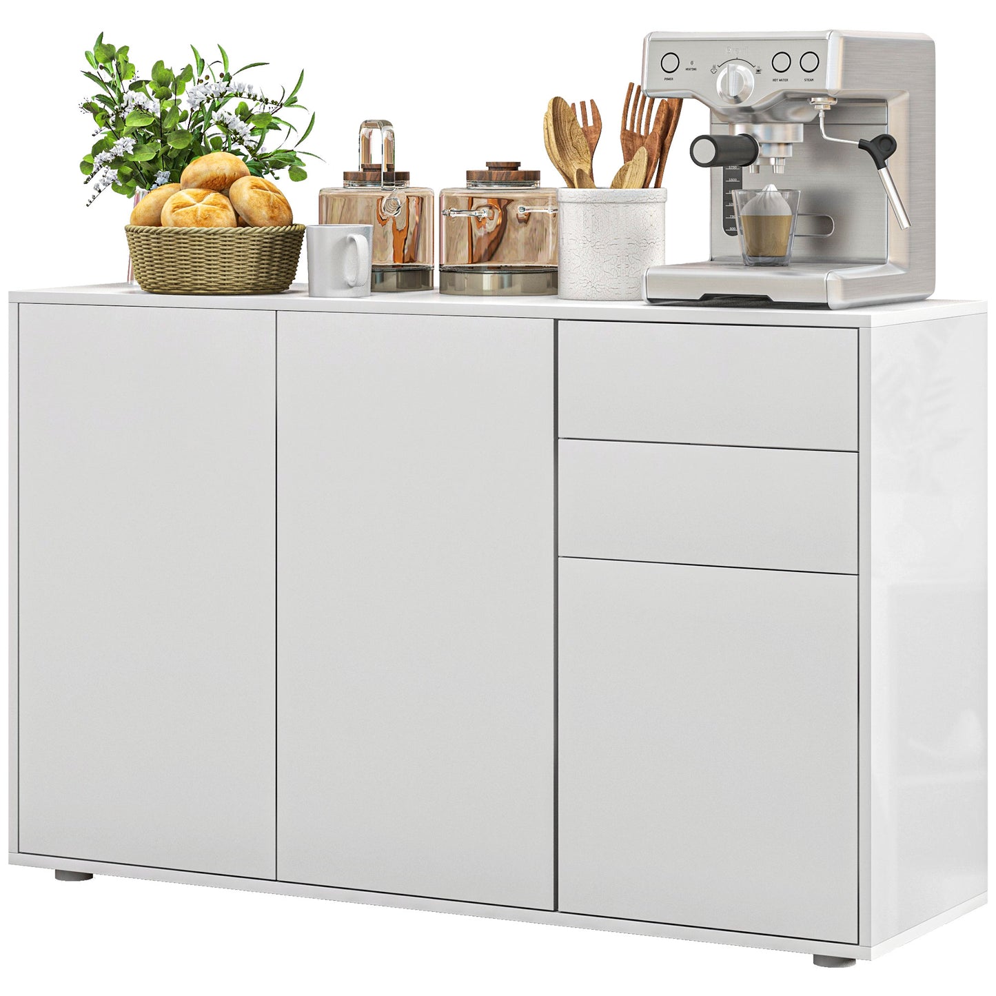 Kitchen Sideboard Storage Cabinet, Modern Coffee Bar with Push-Open Design and 2 Drawers for Living Room, White Kitchen Pantry Cabinets   at Gallery Canada