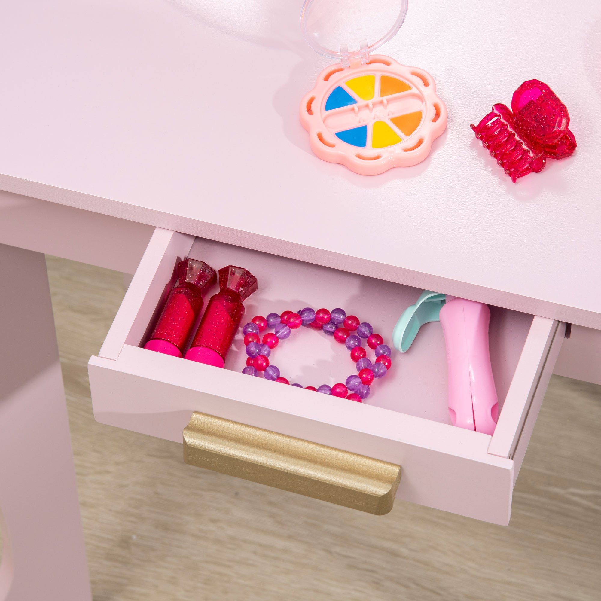 Kids Dressing Table and Chair Set, Girls Dressing Set, Makeup Desk with Drawer for 3-6 Years Old Kids, Pink Kids Bedroom Furniture at Gallery Canada