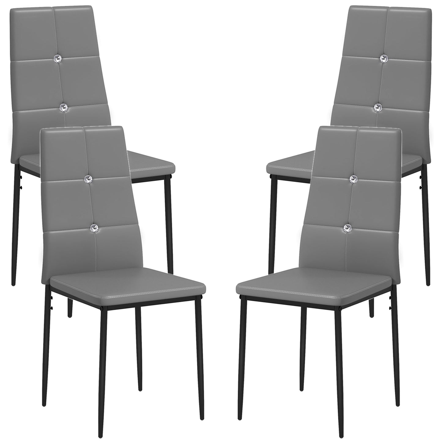 Set of 4 Modern Button Tufted High Back Dining Chairs with Steel Legs, Grey Bar Stools   at Gallery Canada